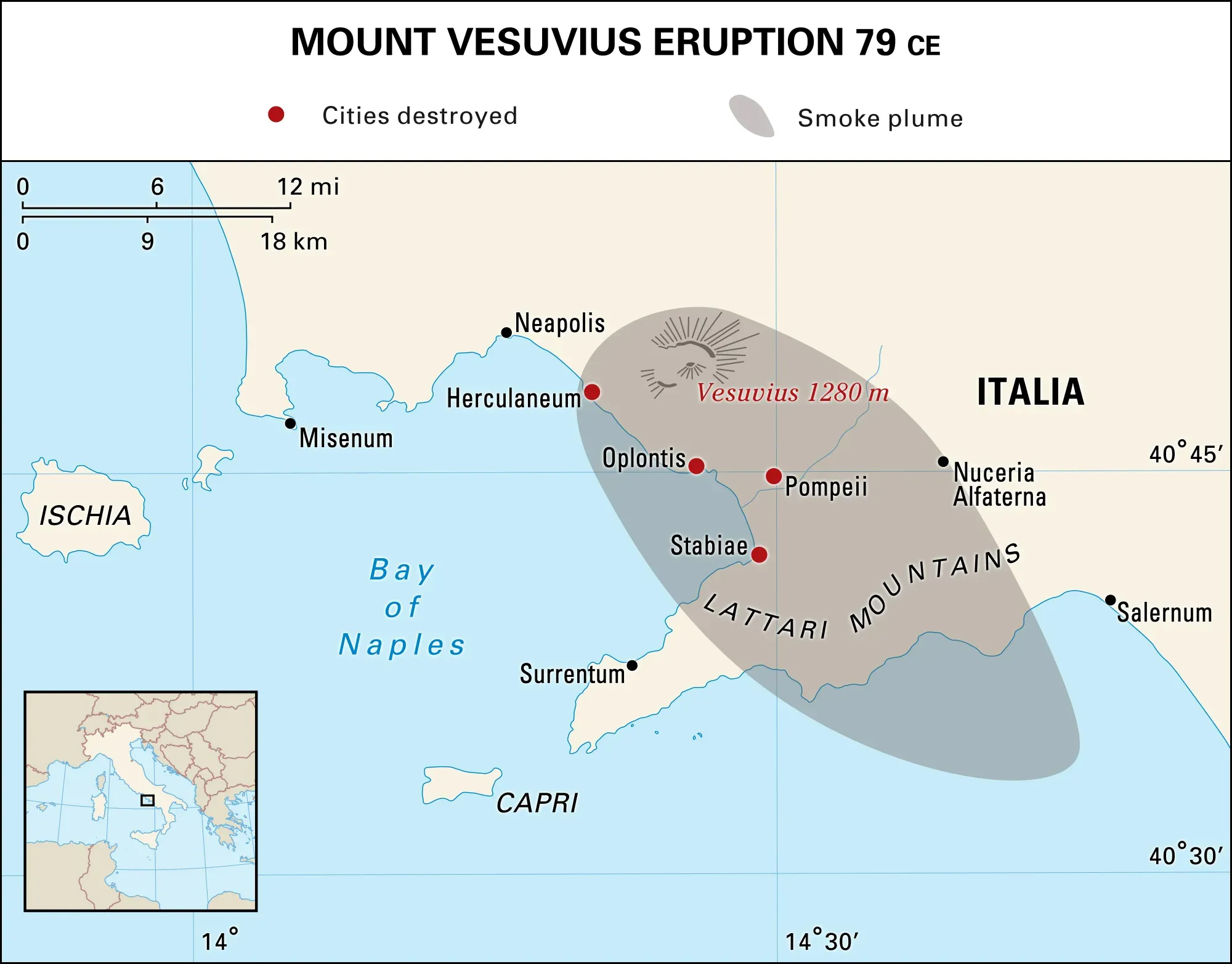 Map of the AD 79 Vesuvius eruption area