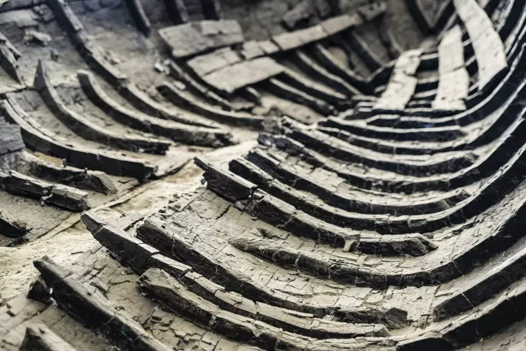 Carbonized wooden boat preserved at Herculaneum