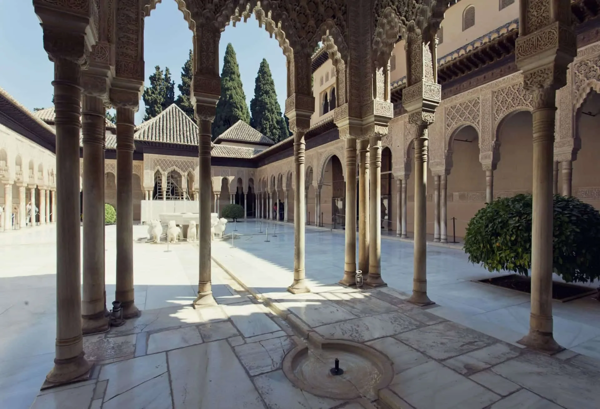 Water channels flowing between carved columns