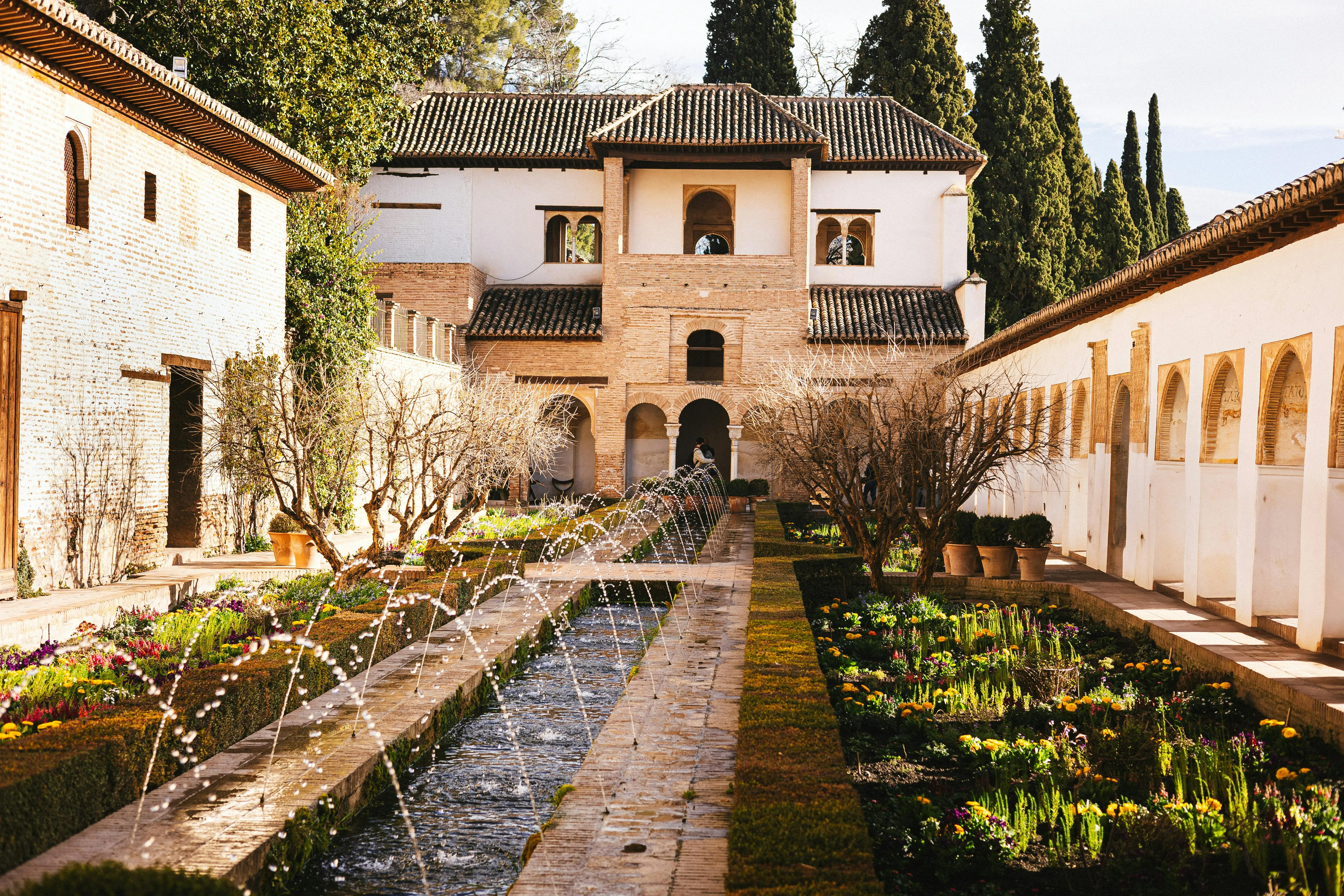 Generalife gardens with reflecting pond at the Alhambra