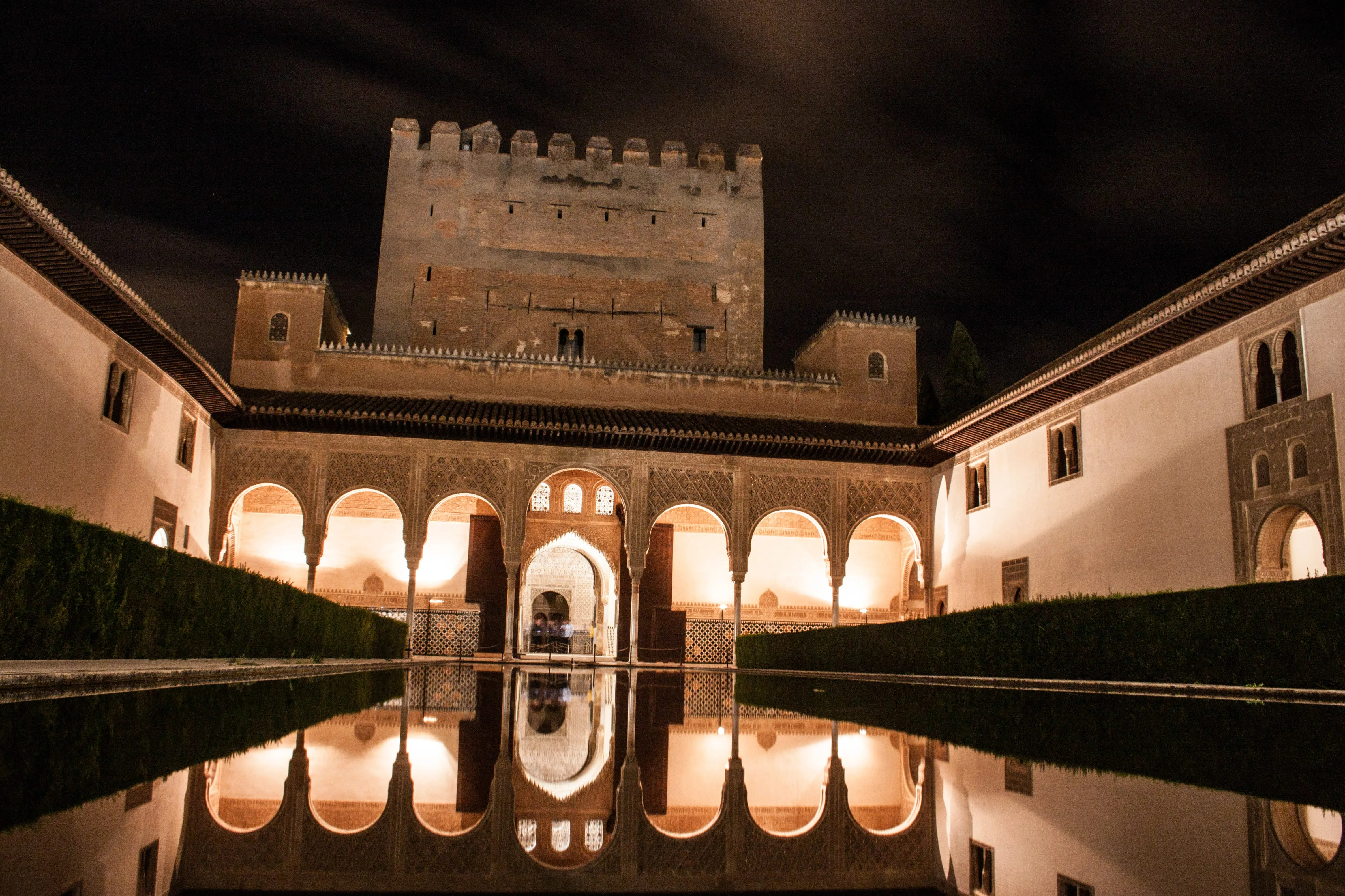 Alhambra reflecting pool at night