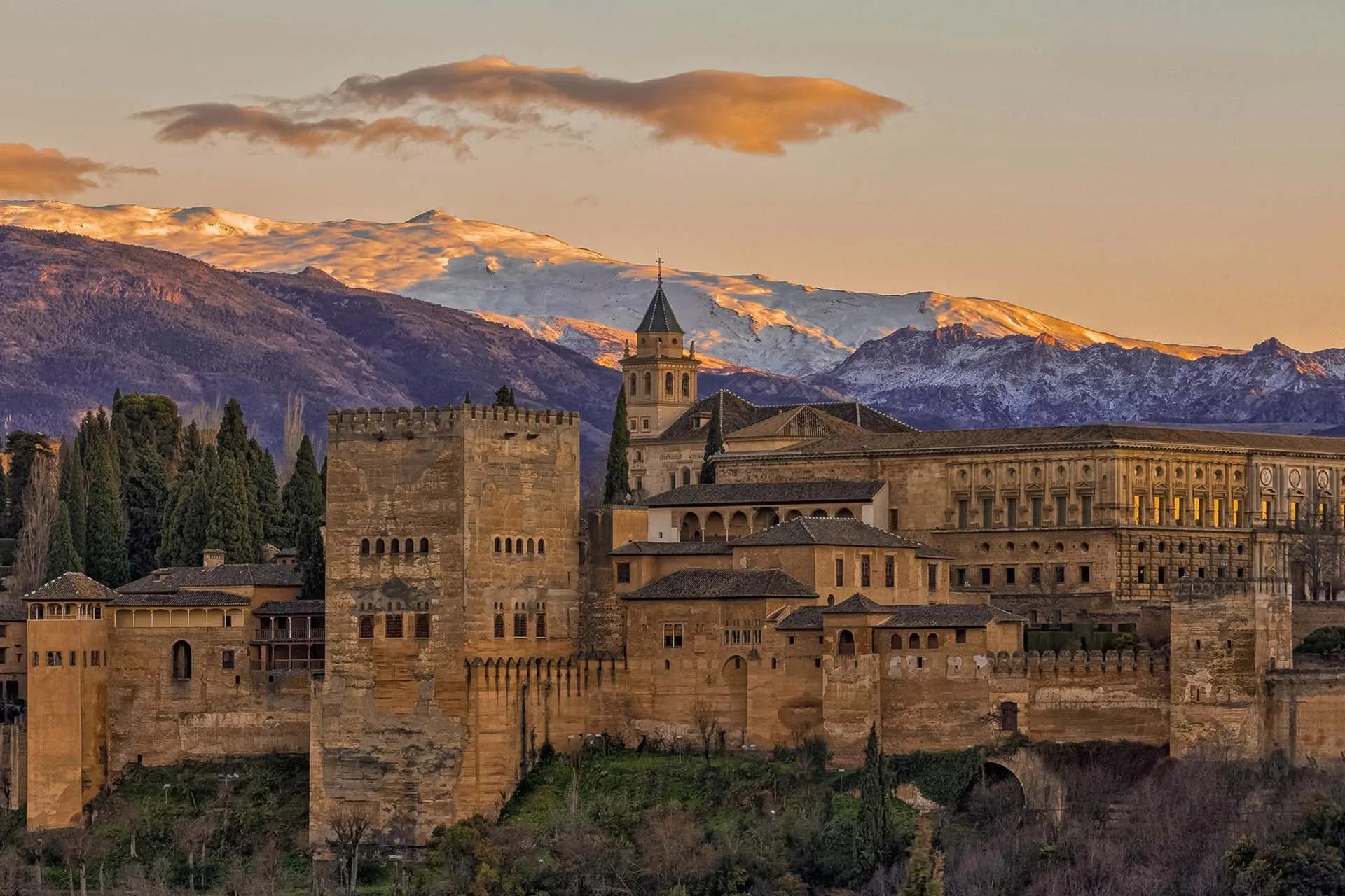 Alhambra at sunset over Granada