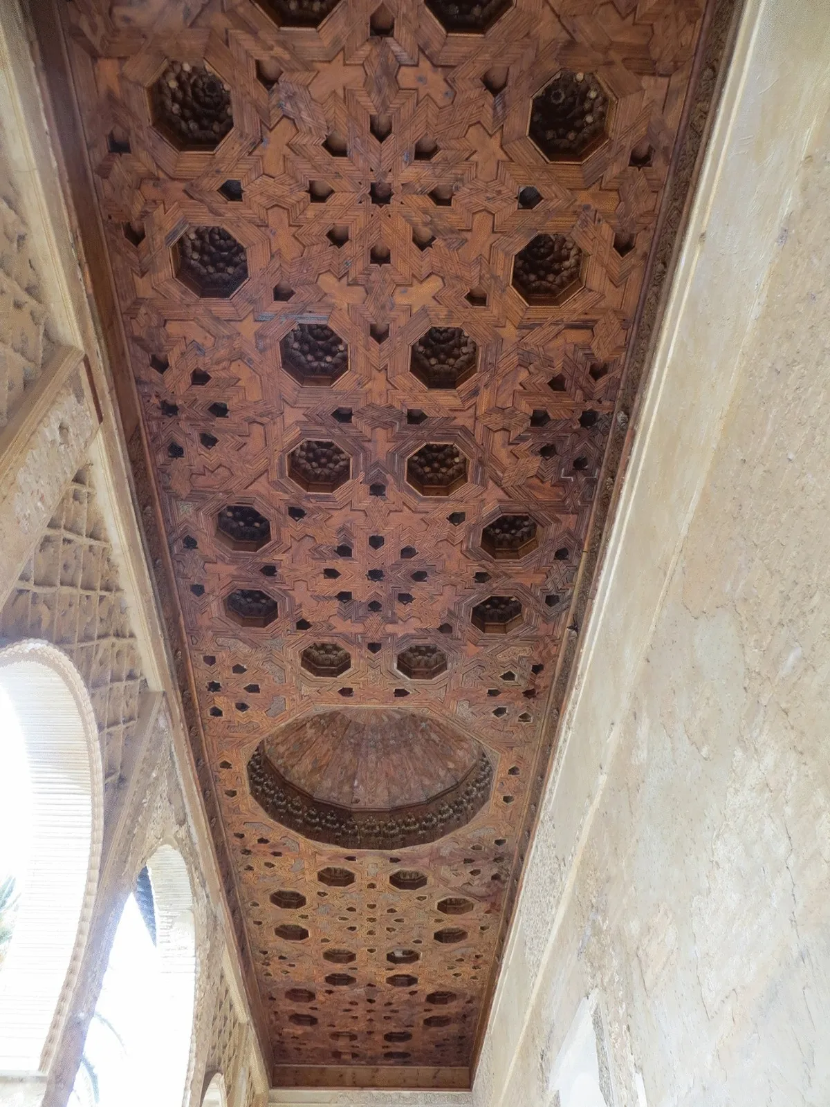 Carved artesonado wooden ceiling in a grand hall