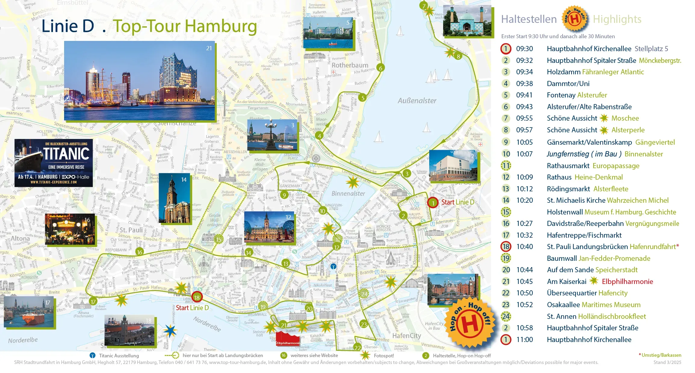 Map of Hamburg sightseeing line D