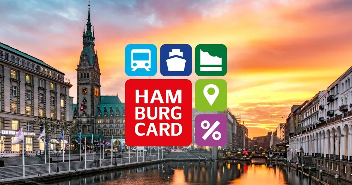 A visitor holding a Hamburg city pass with transit icons
