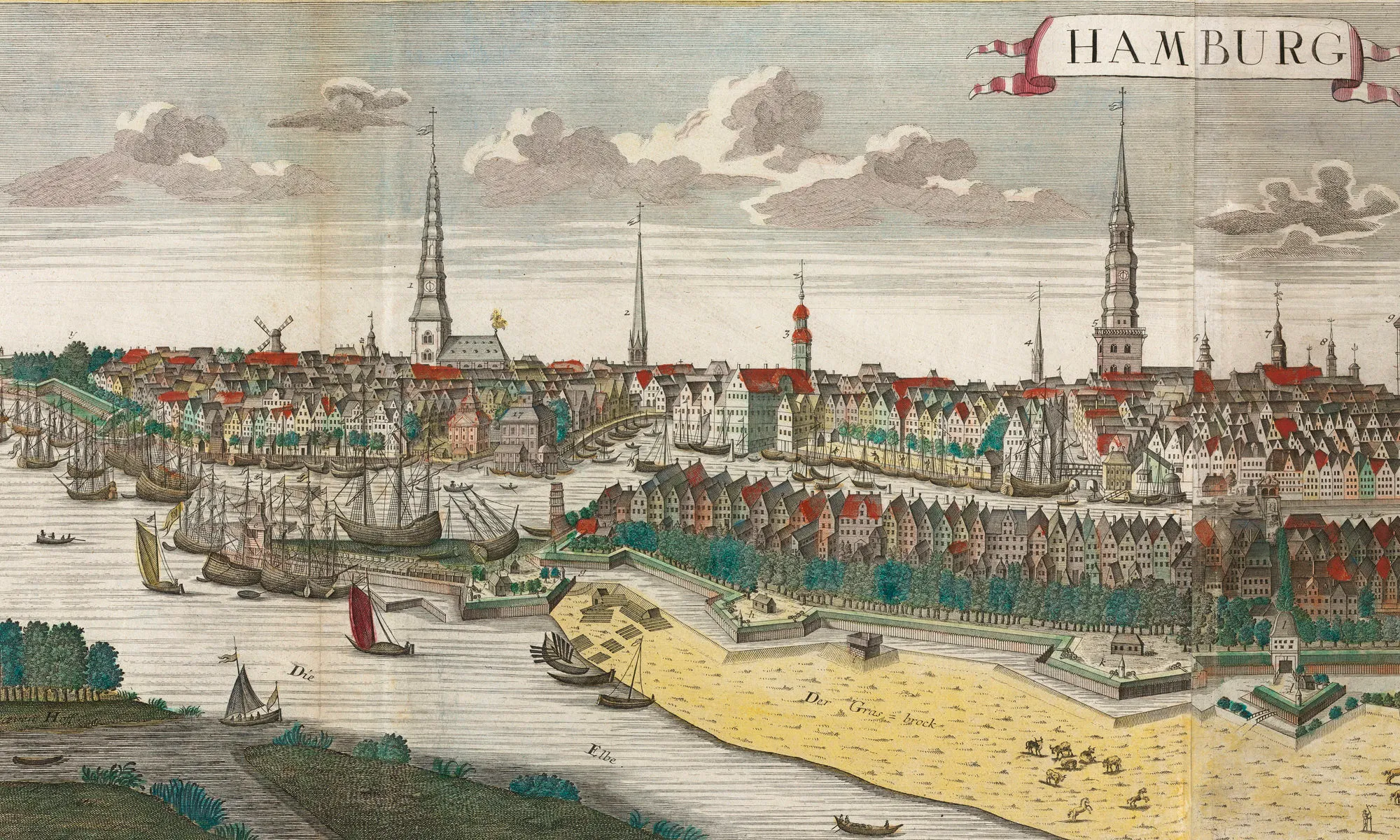 Historic illustration of Hamburg harbour