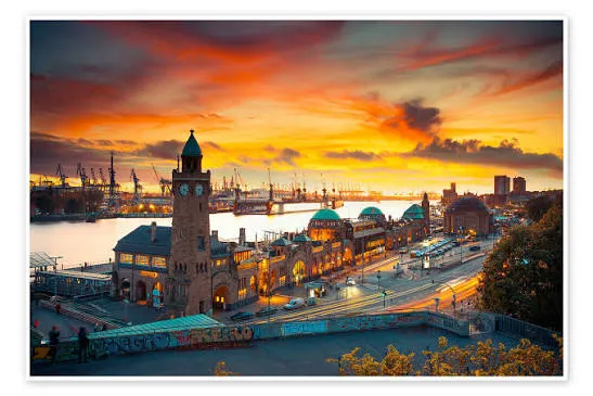 Sunset view over Hamburg Harbour