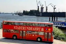 Red sightseeing bus in Hamburg city