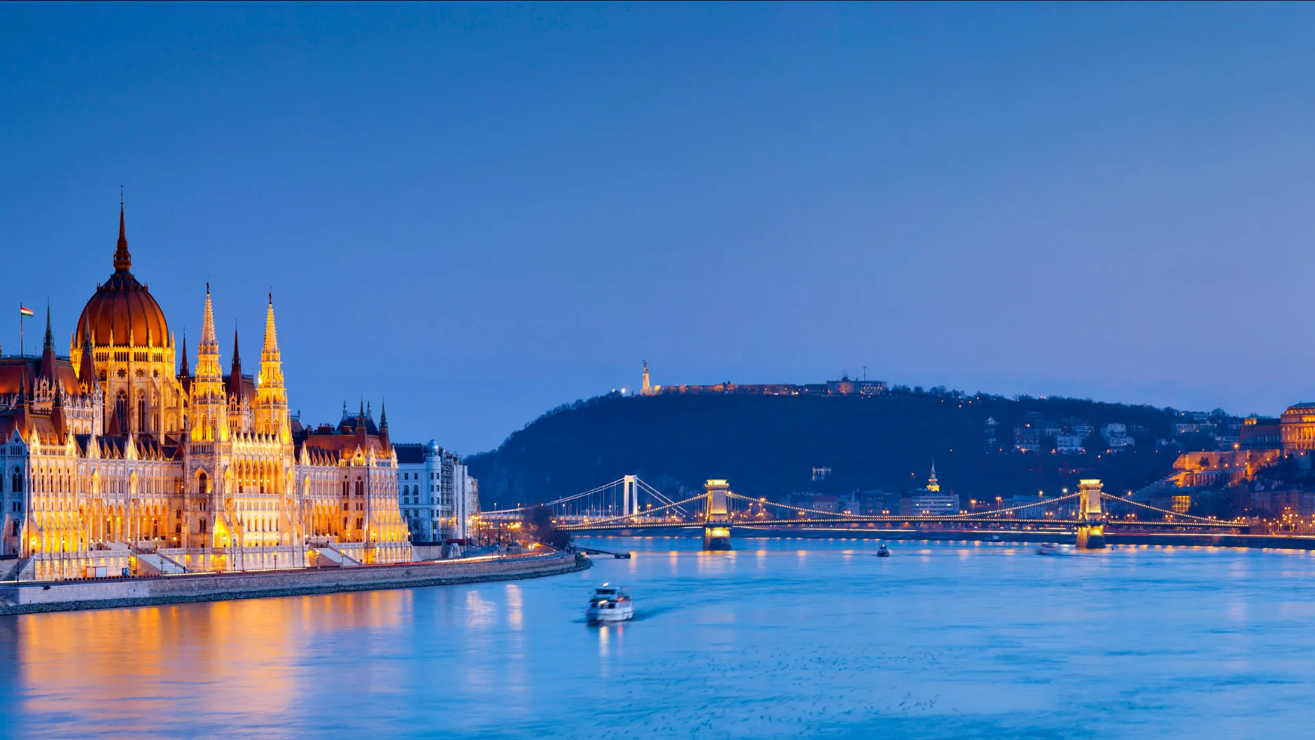 Danube river cruise at sunset in Budapest