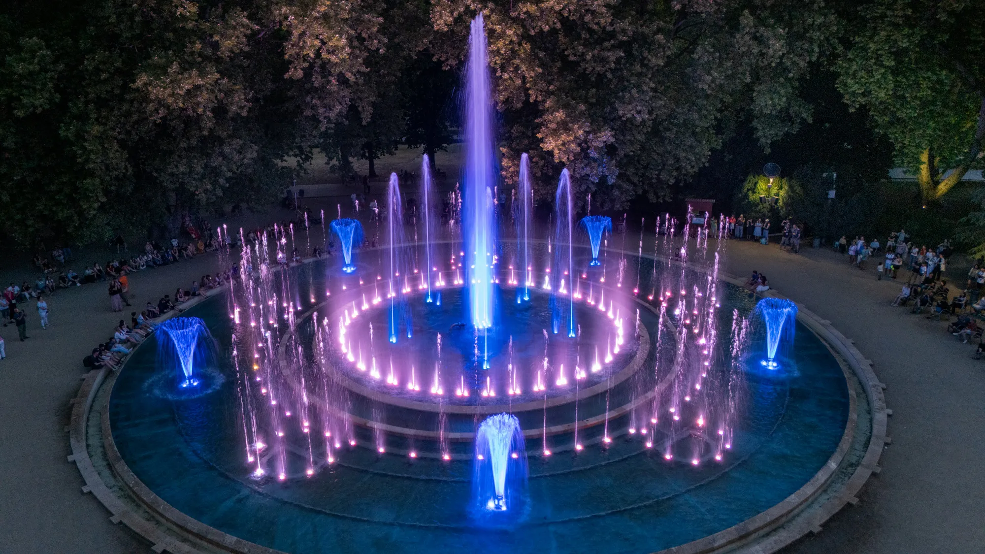 Colorful night lights along the Danube riverfront