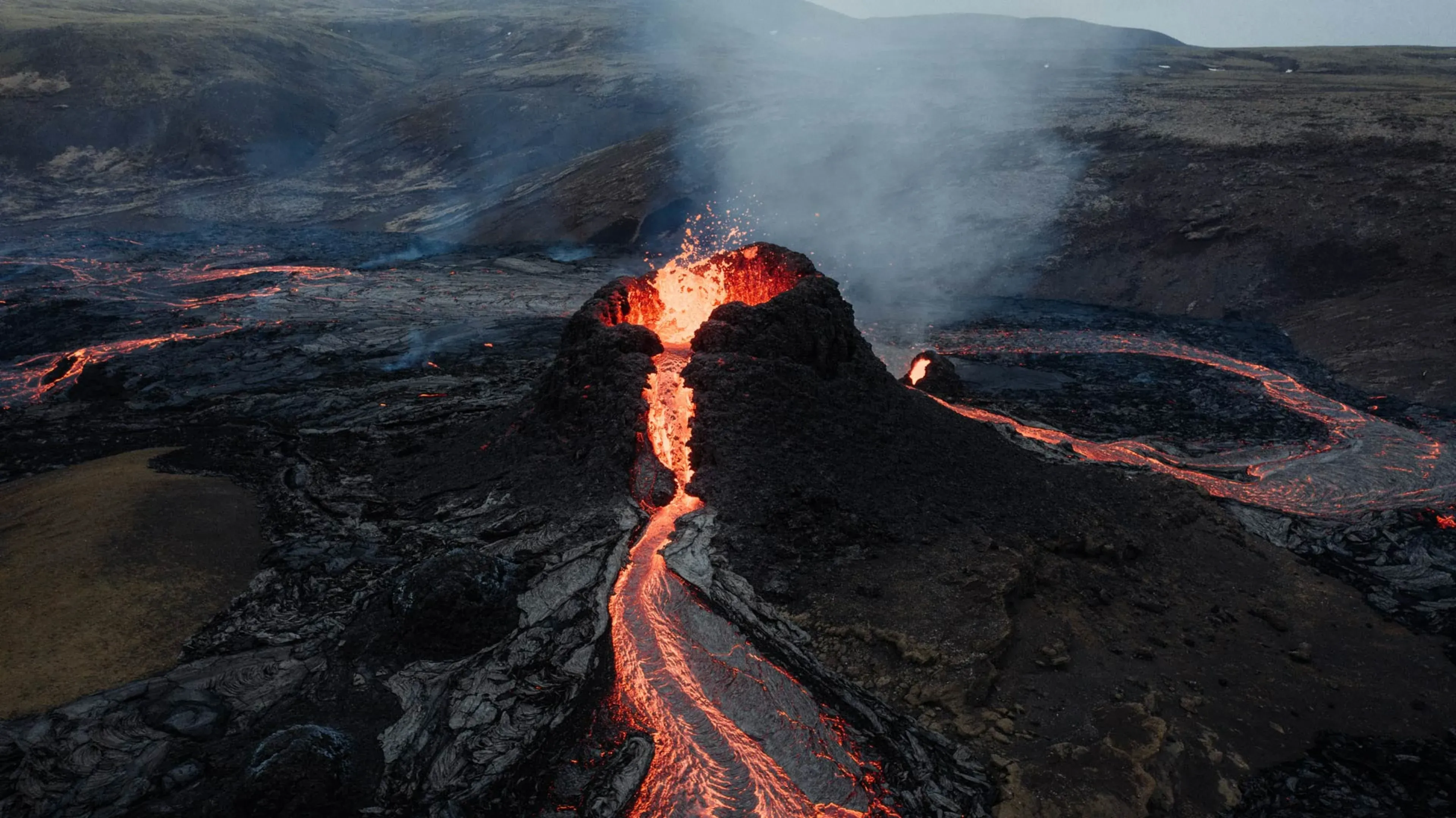 Aerial volcano view near Blue Lagoon
