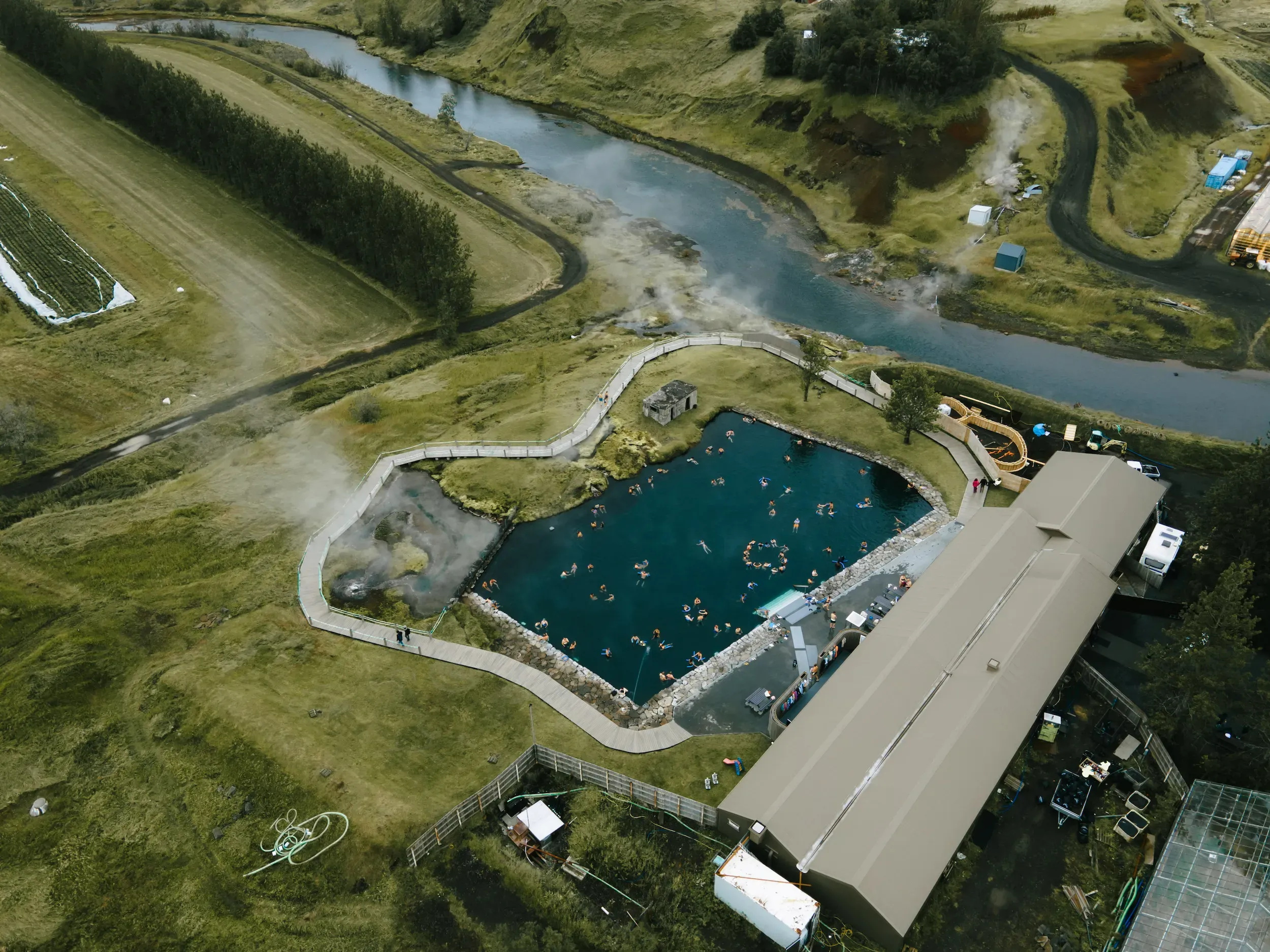 Secret Lagoon aerial view, Golden Circle