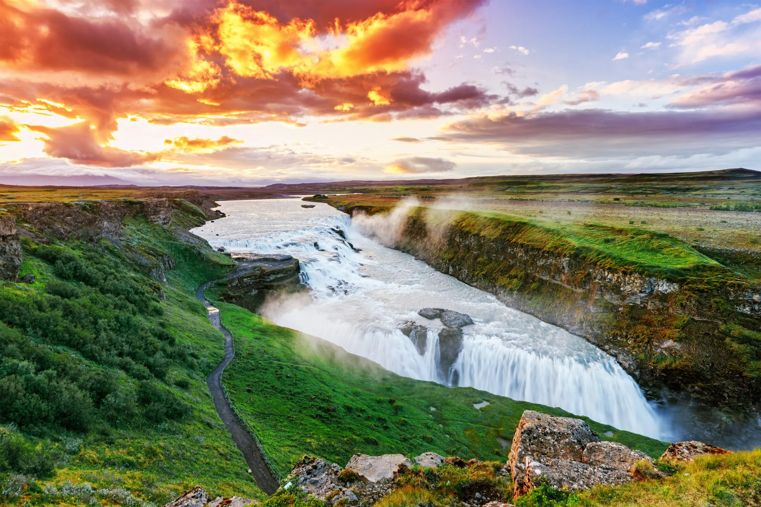 Icelandic waterfalls aerial view (summer)