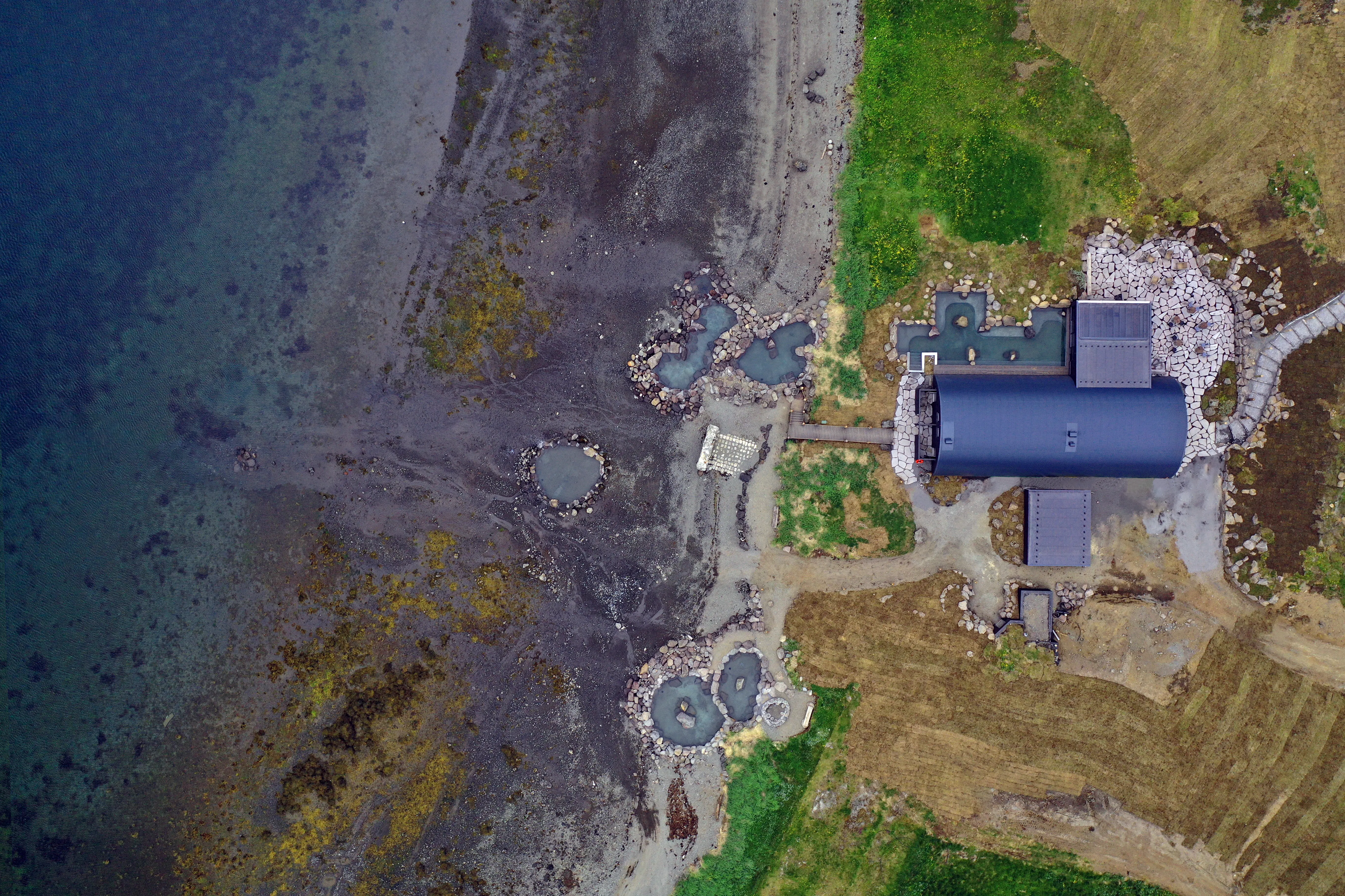 Aerial view of Hvammsvik bath pools