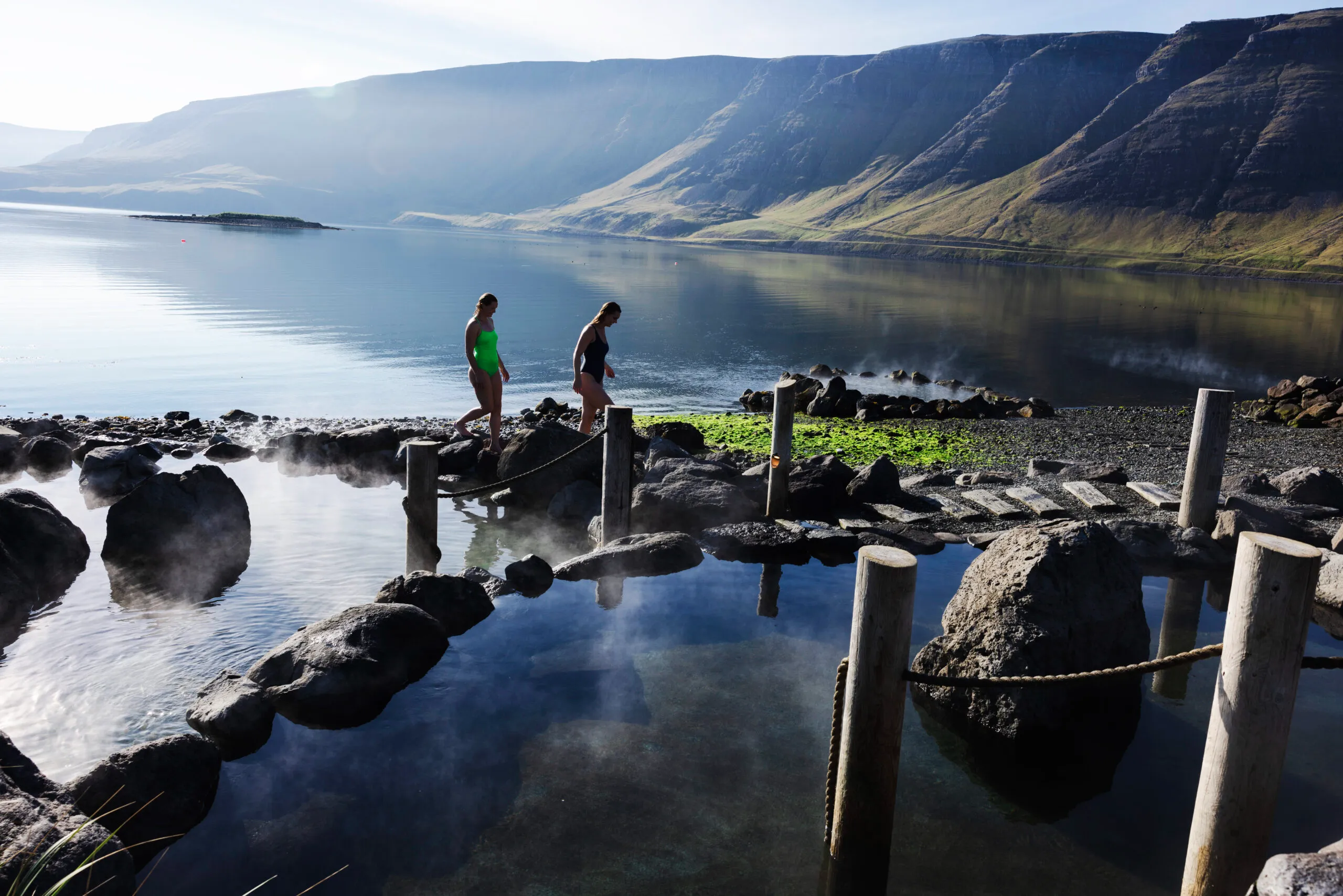 Hvammsvik hot springs with ocean view