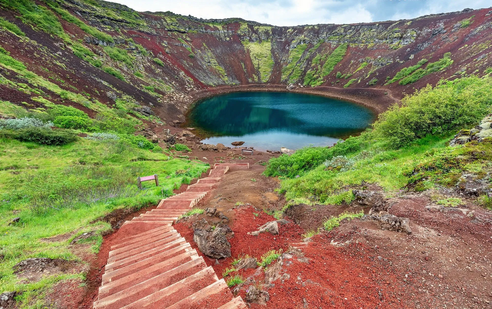 Stairs descending to Kerid Crater lake