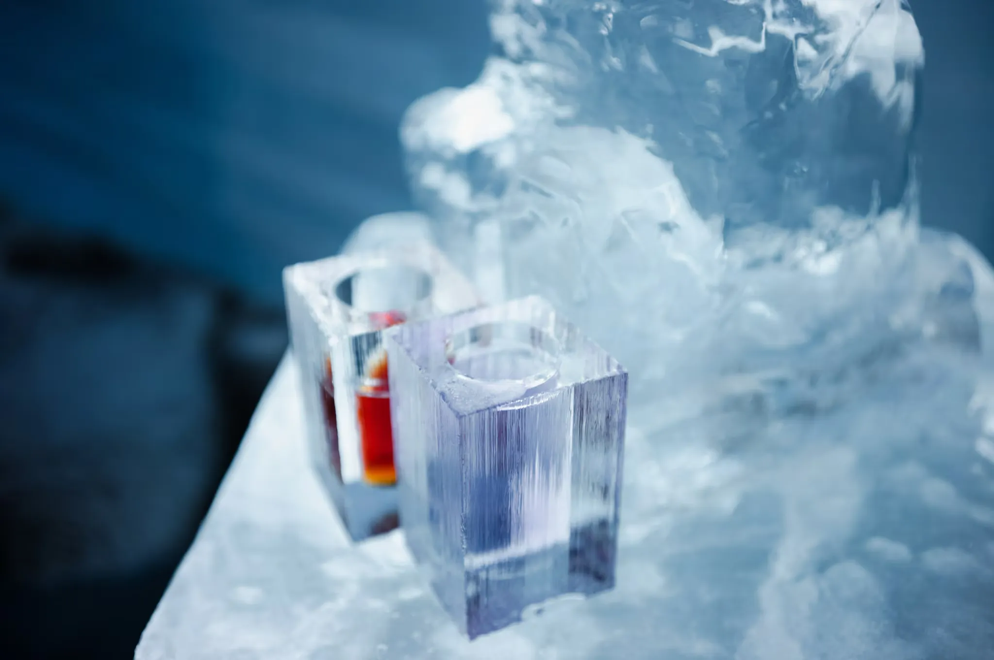 Close-up of ice glasses at the bar