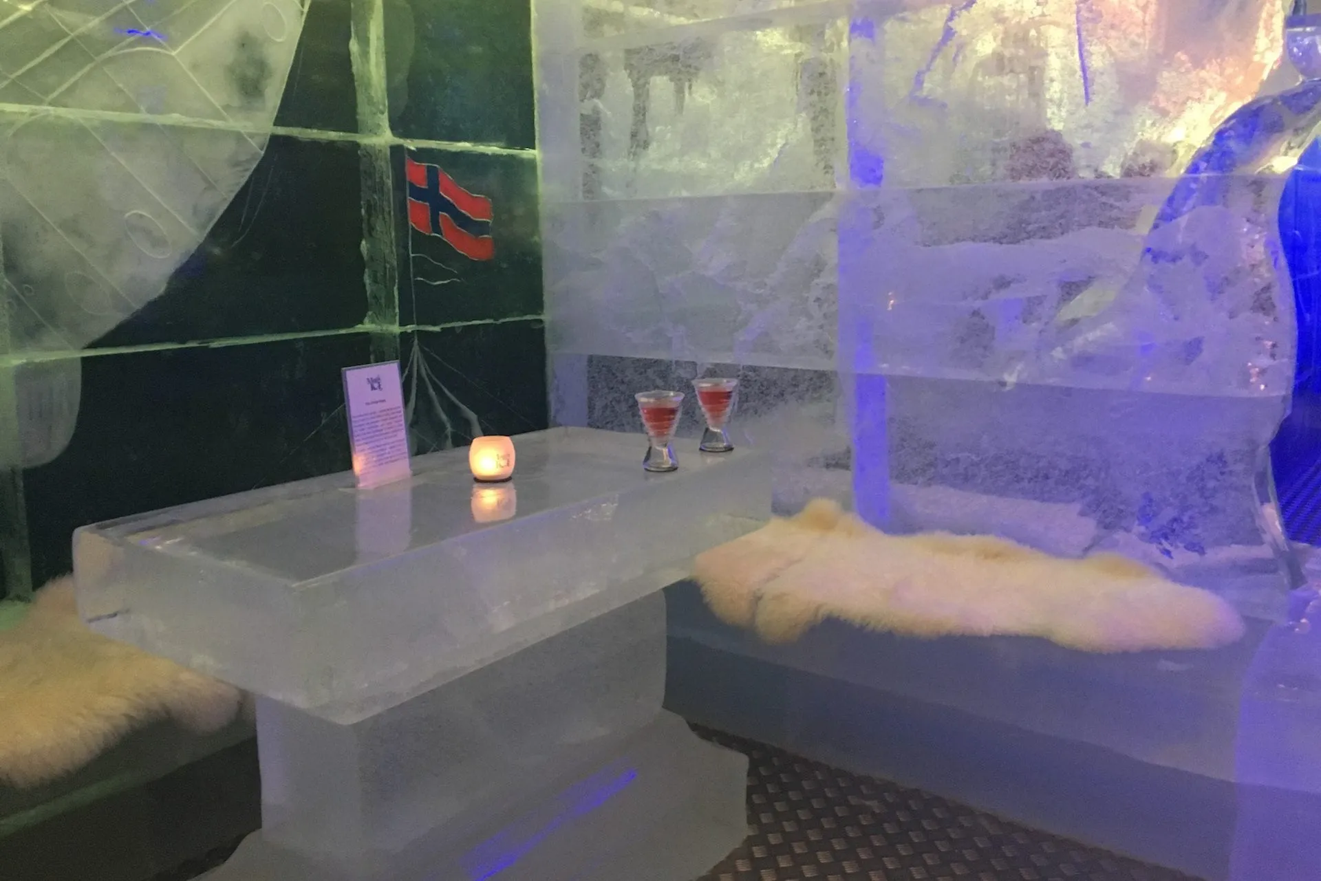 Drinks served on an ice table inside the bar