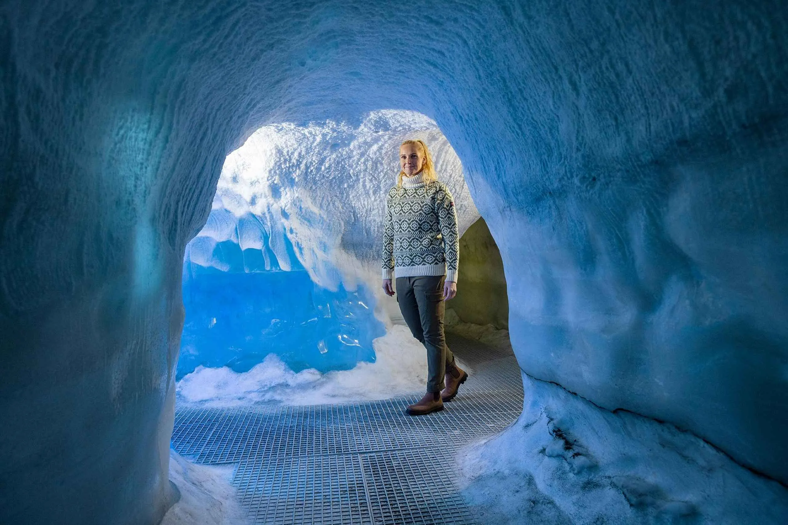 Walking through Perlan’s man‑made ice tunnel