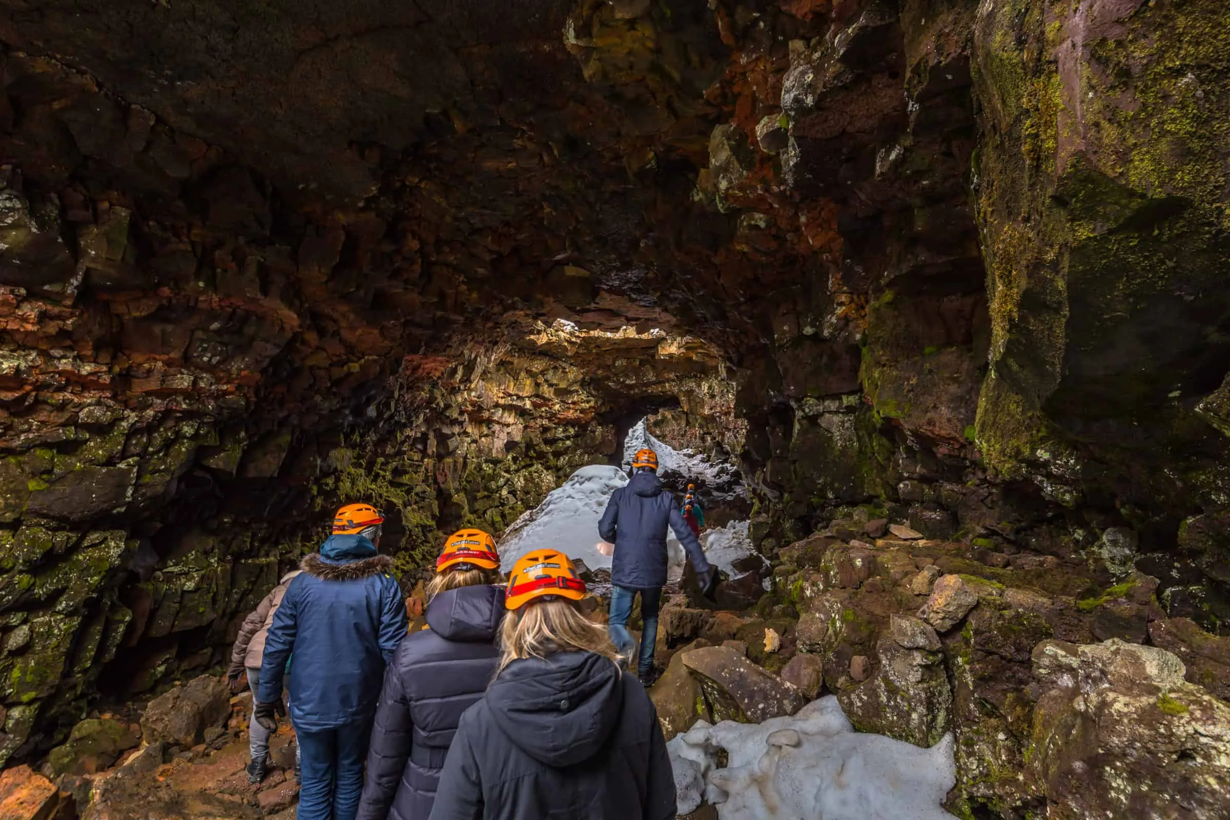 Guided tour inside Iceland lava tunnel