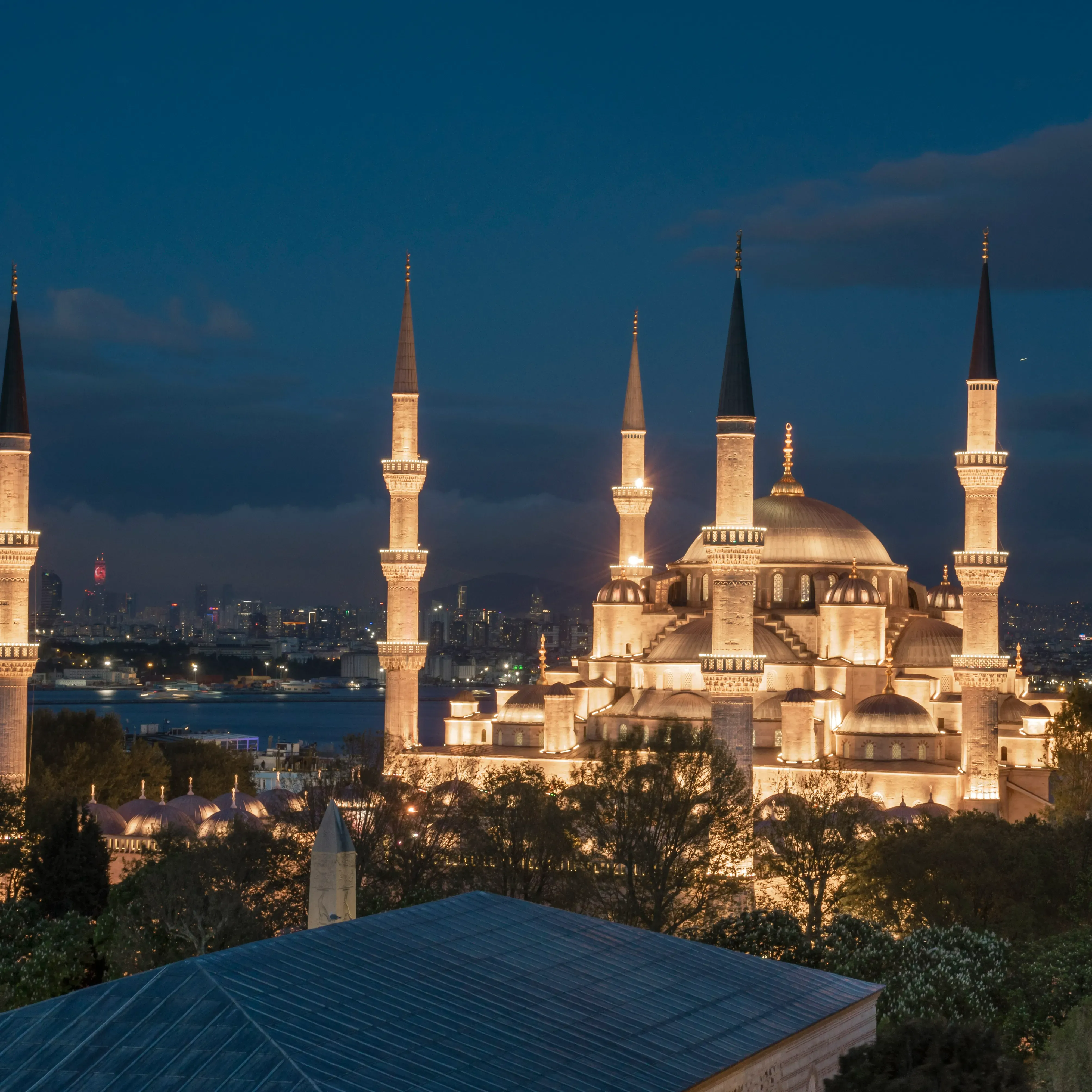Hagia Sophia illuminated at night