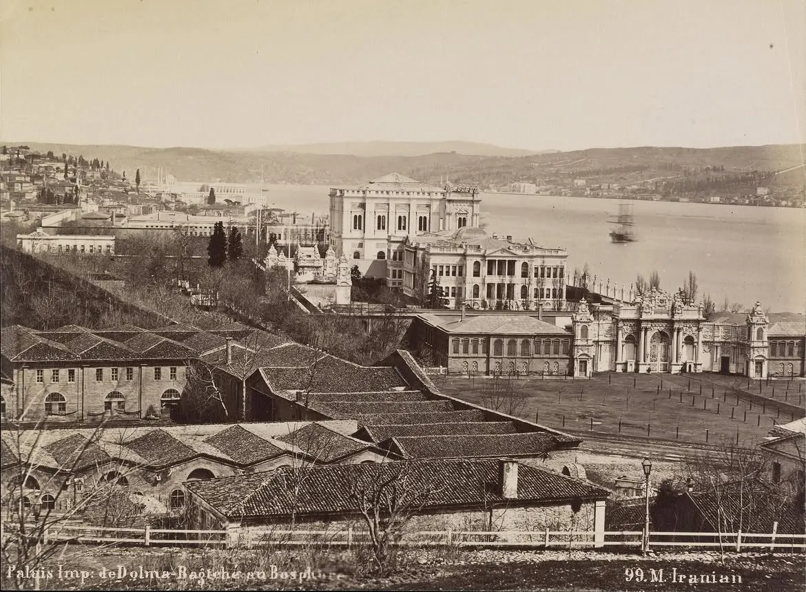 Historic aerial perspective of Dolmabahce Palace