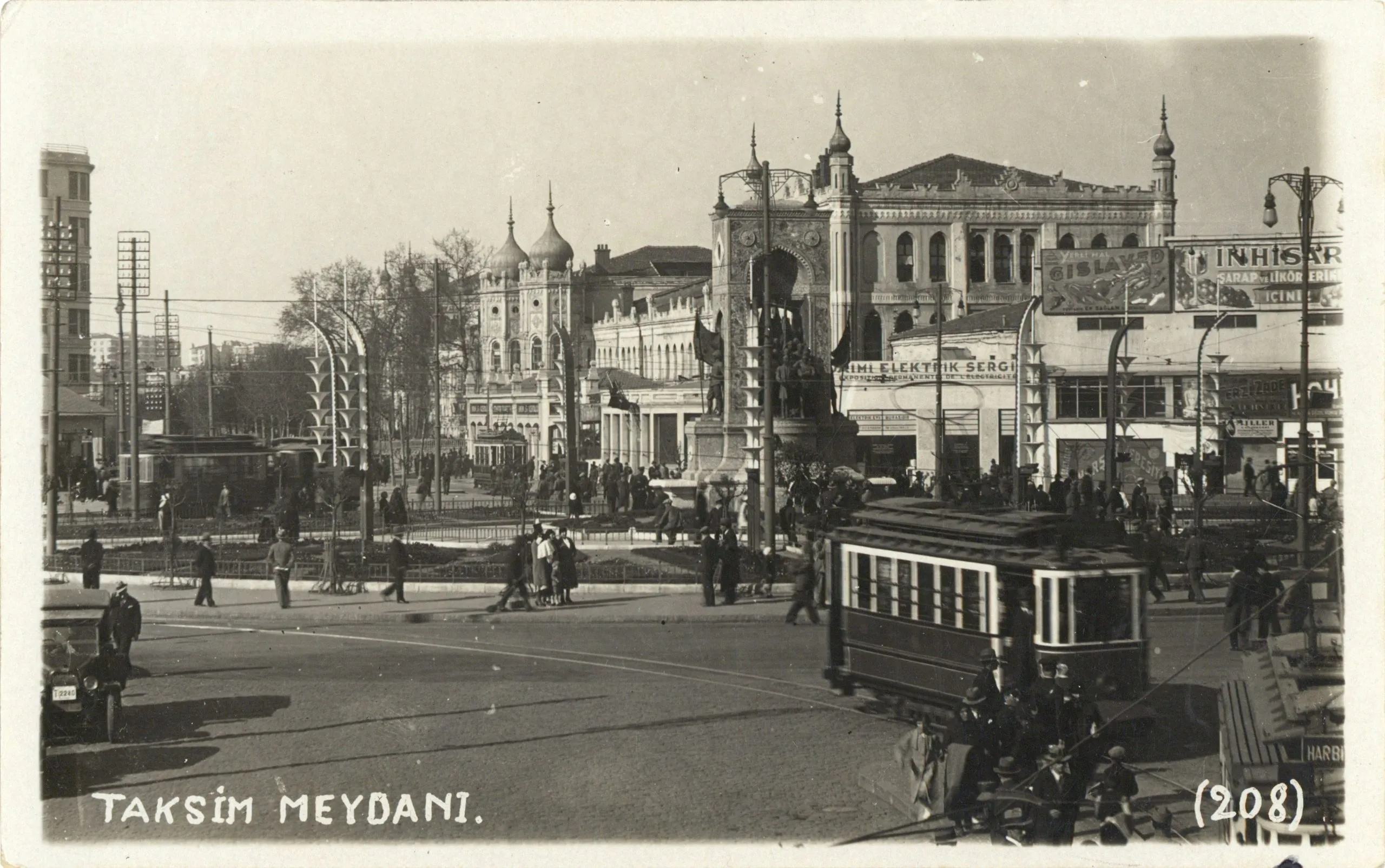 Old Istanbul street with historic tram around 1900