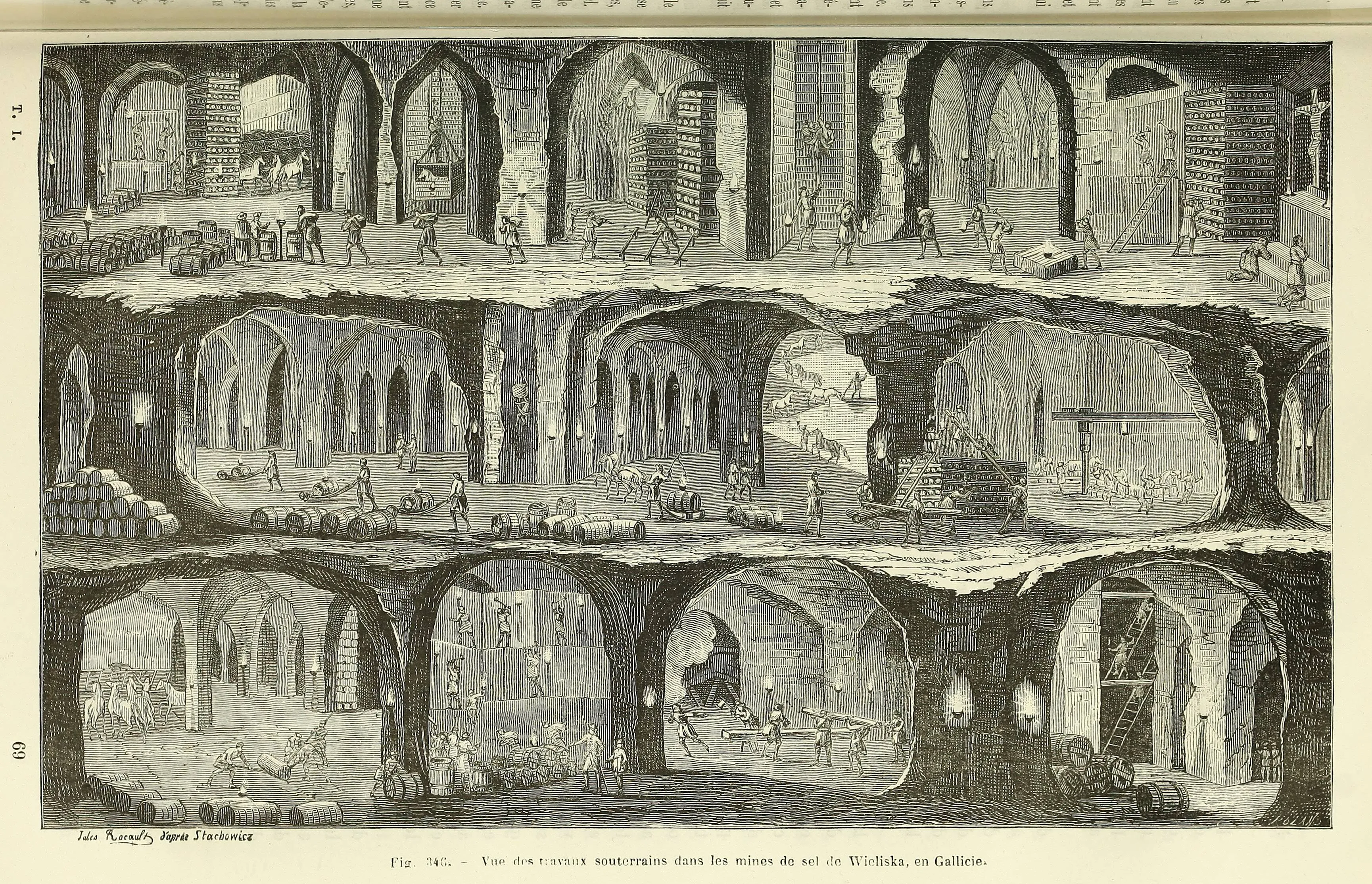 Historical illustration of early Wieliczka salt mining