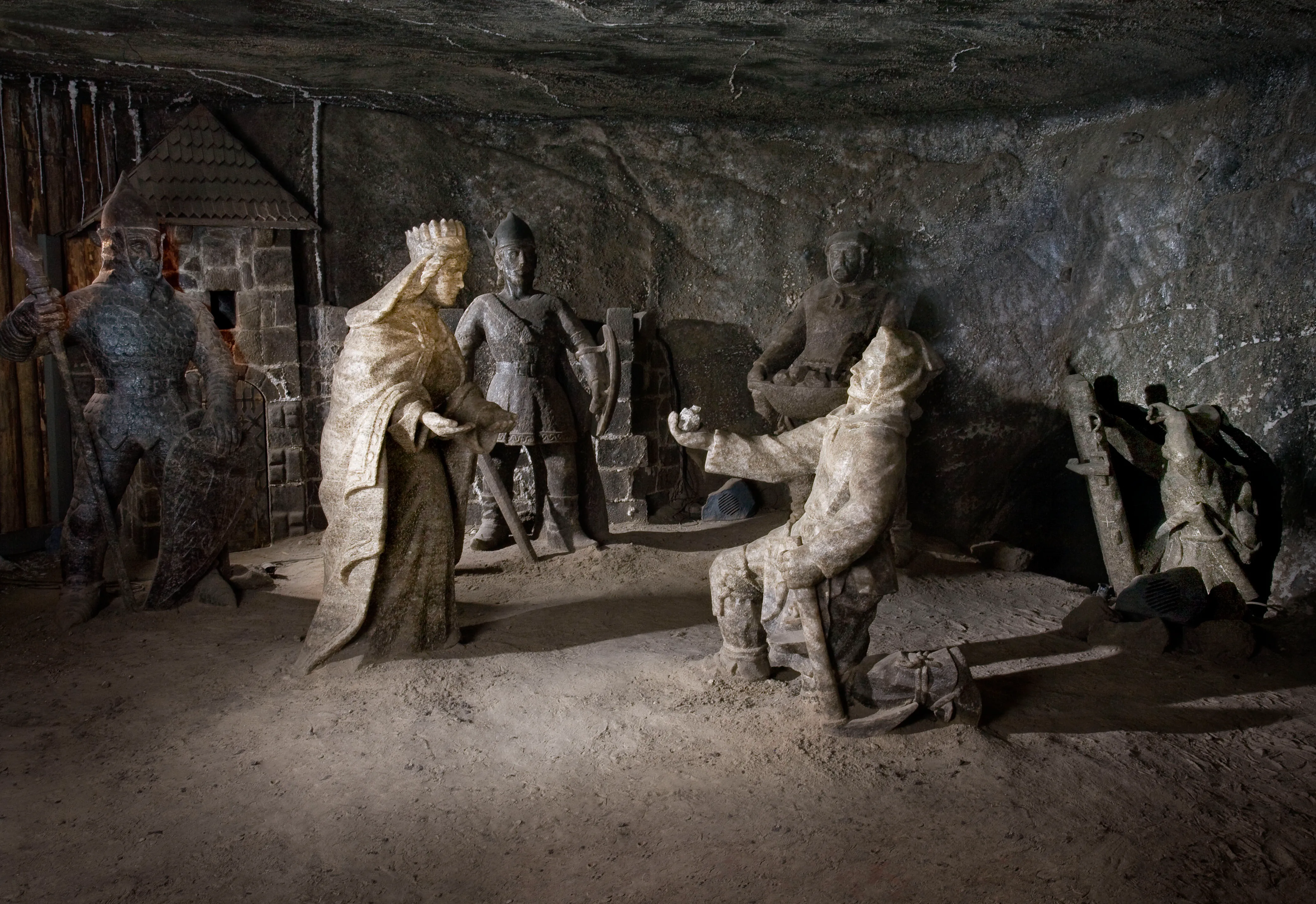 Salt-carved statues inside Wieliczka Salt Mine