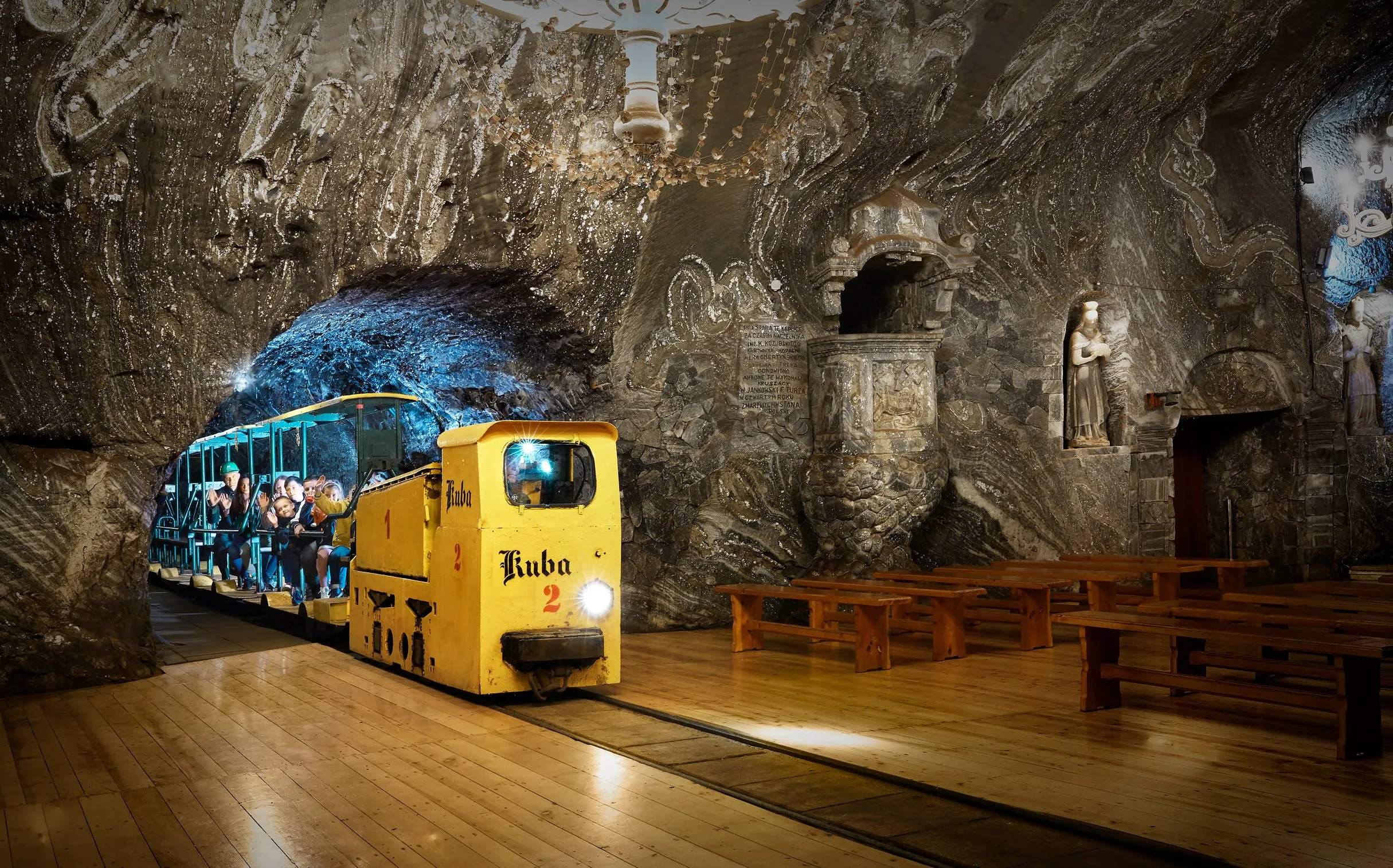 Historic underground mine train used for salt transport