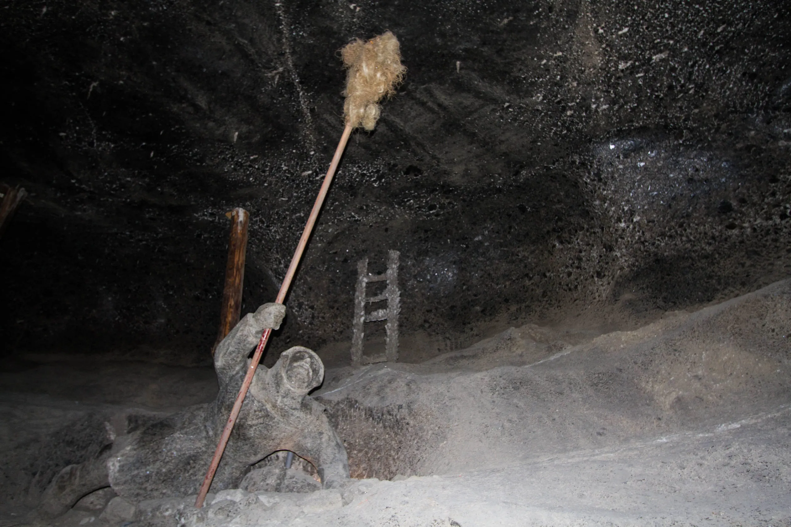 Recreated underground salt mining work scene