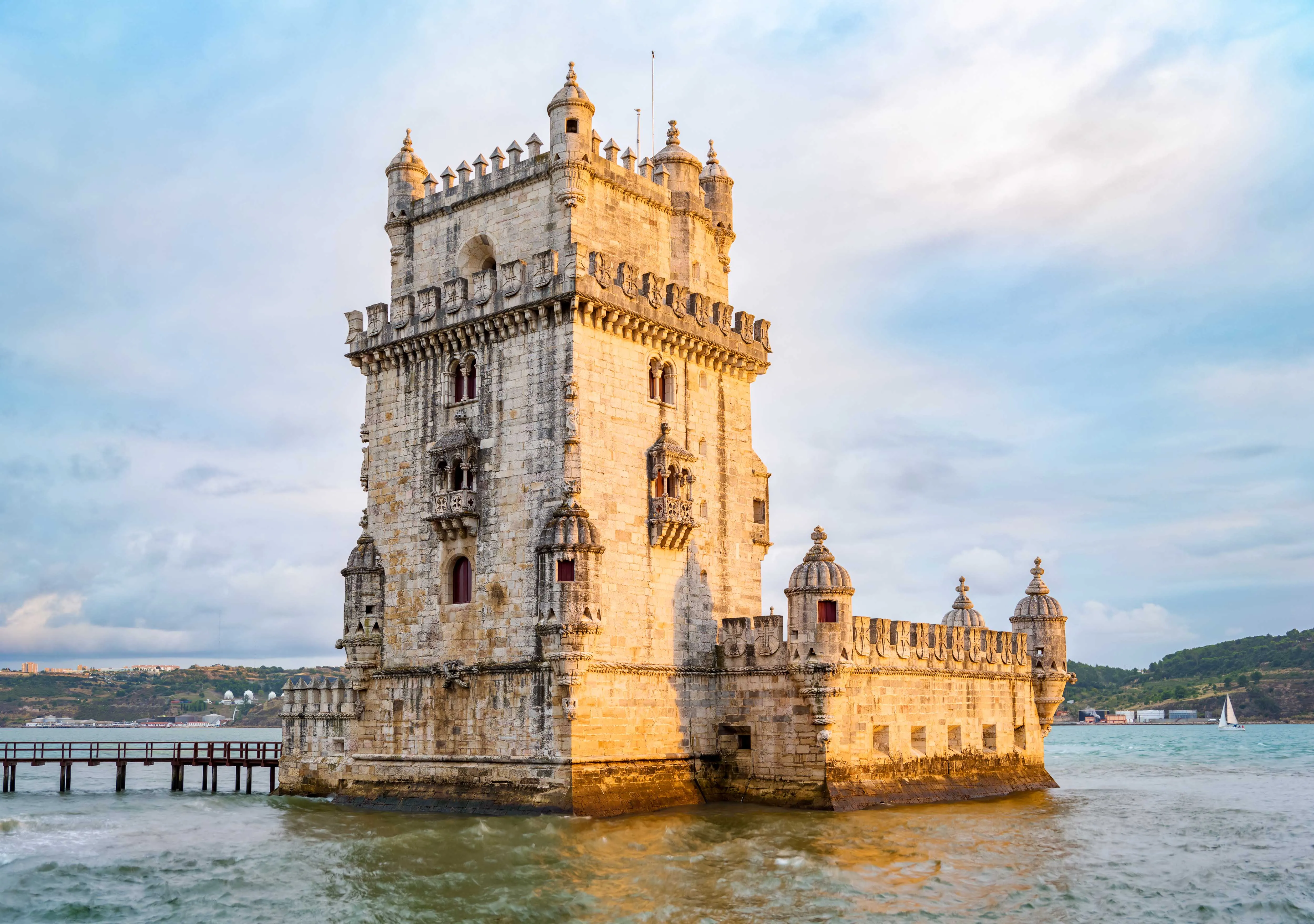 Belem Tower exterior panorama by the Tagus River
