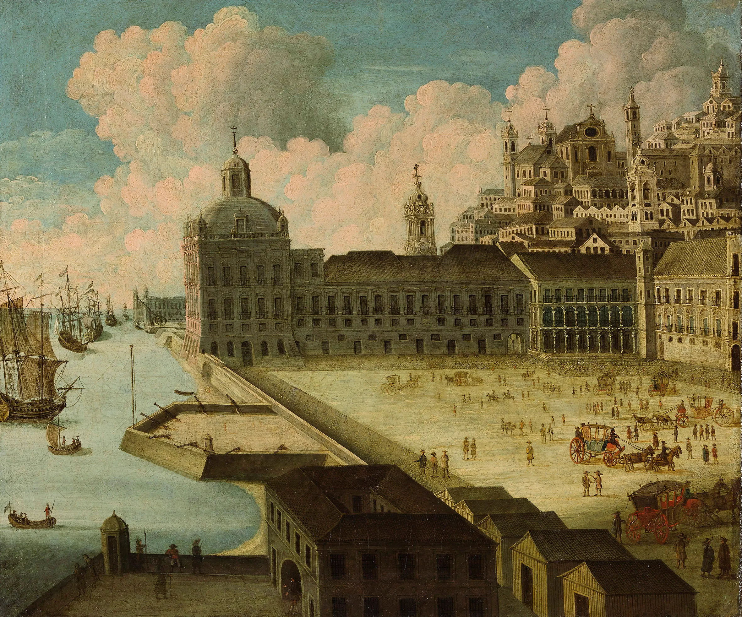 Lisbon harbour historical drawing