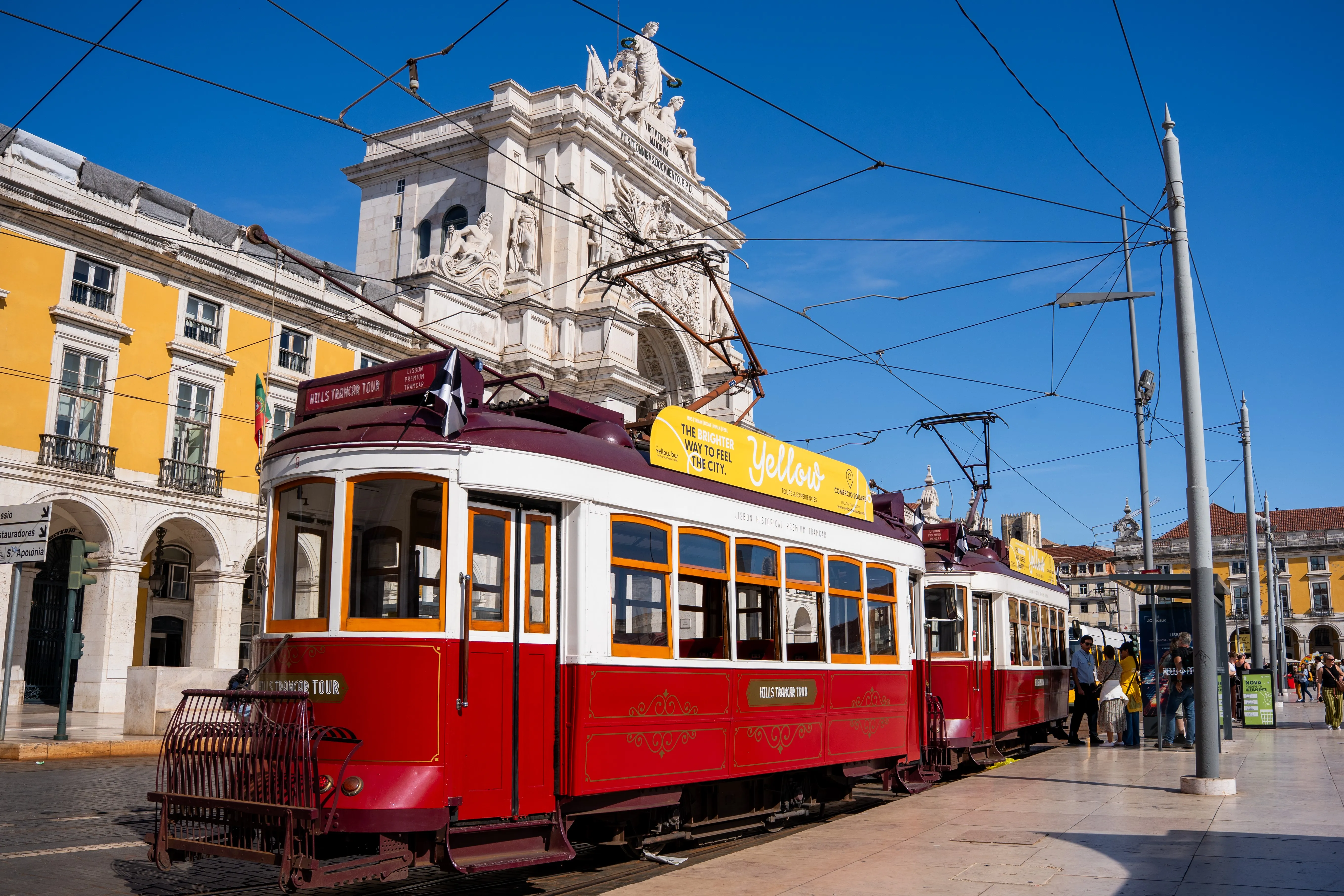 Historic red tram in Lisbon