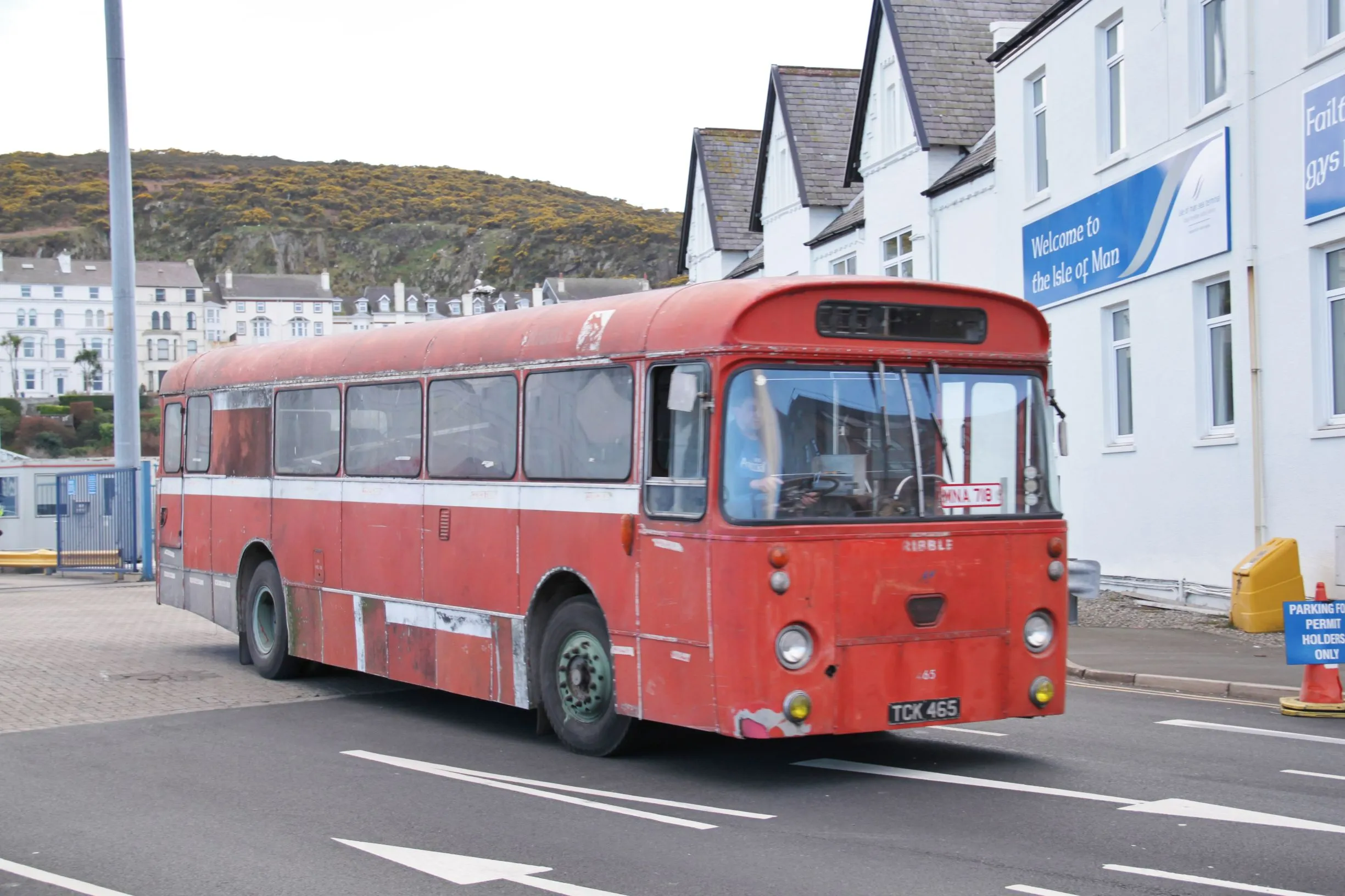 1970s red city bus in Lisbon
