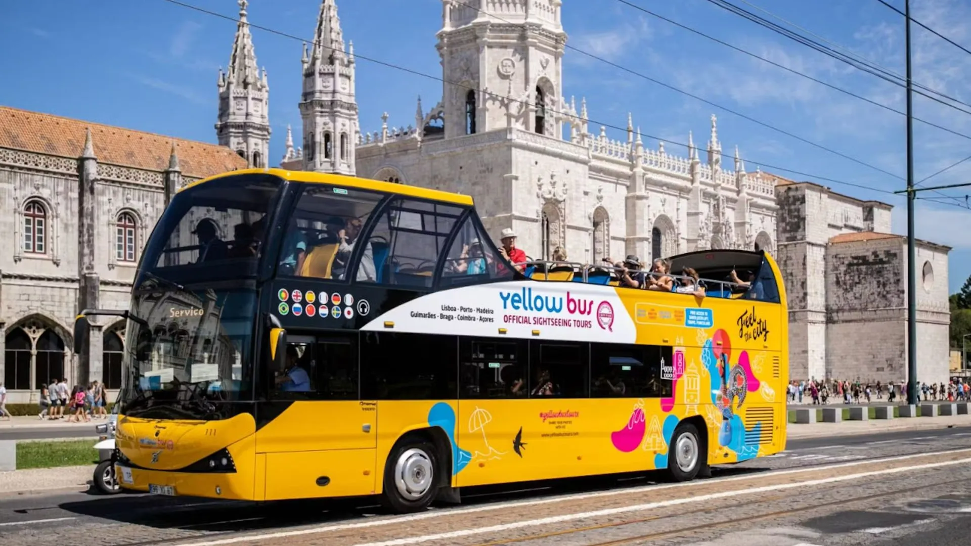 Yellow hop-on hop-off bus in Lisbon