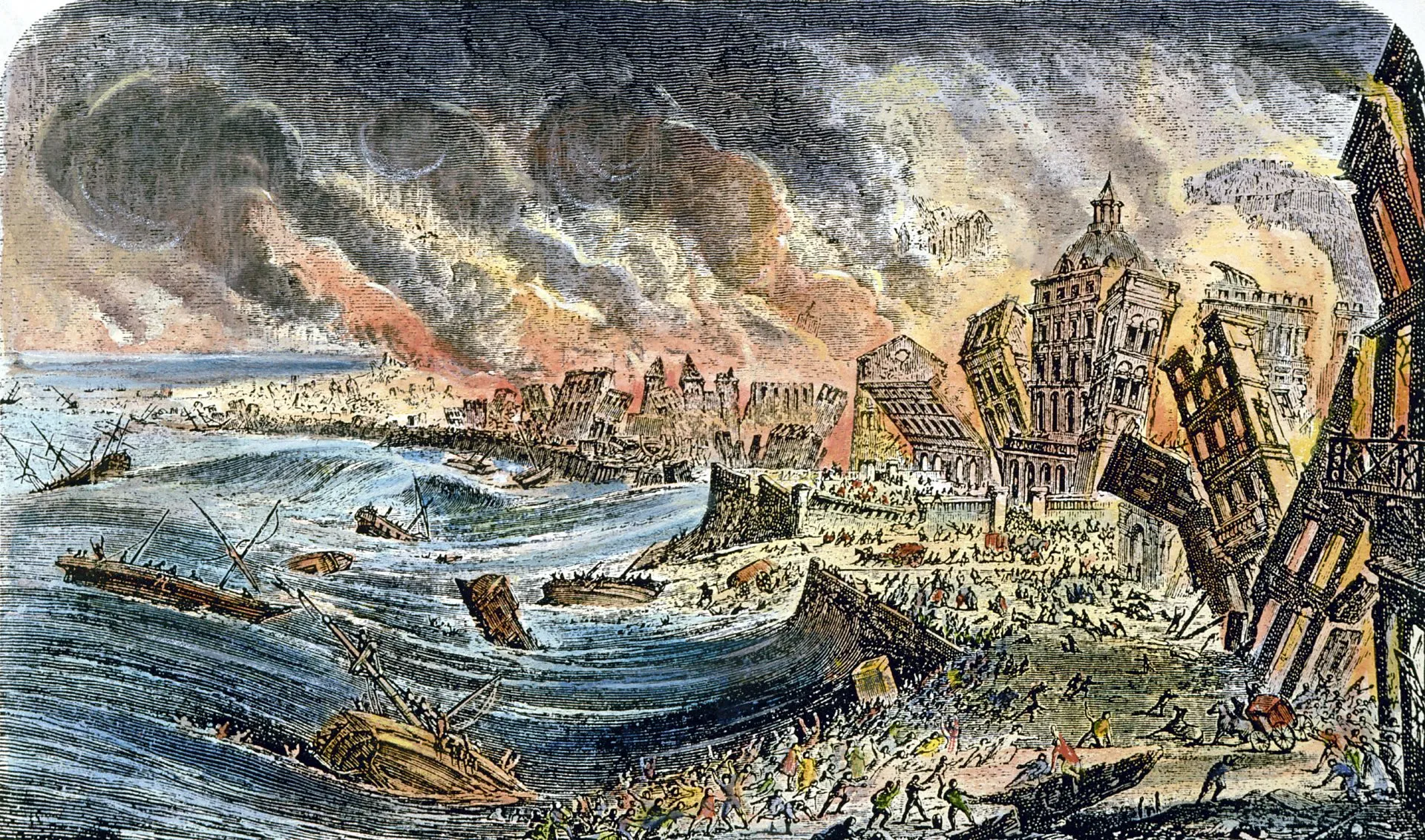 Historic depiction of the 1755 earthquake's damage in Lisbon