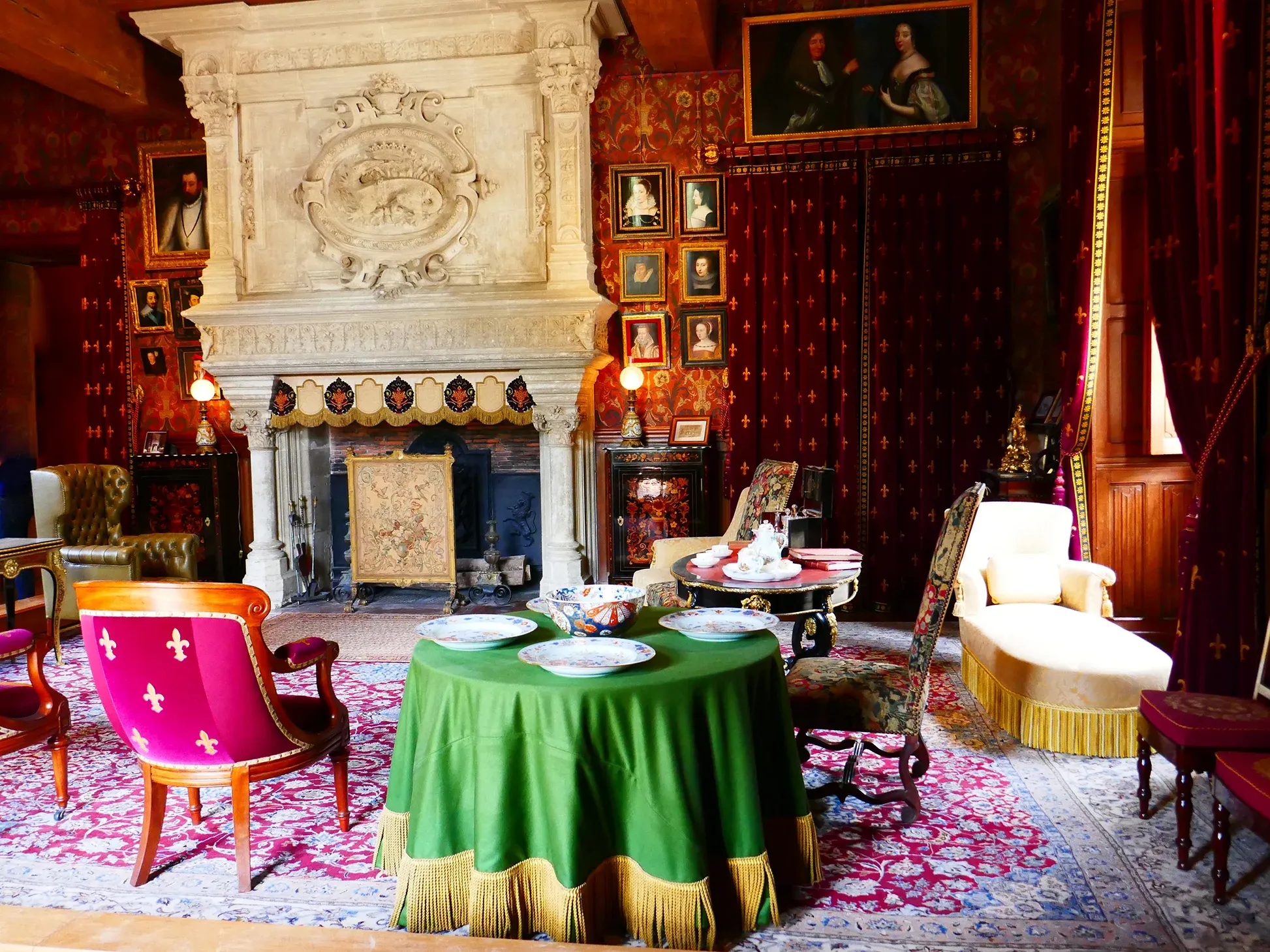 Historic interior with fireplace at Chateau d'Azay-le-Rideau