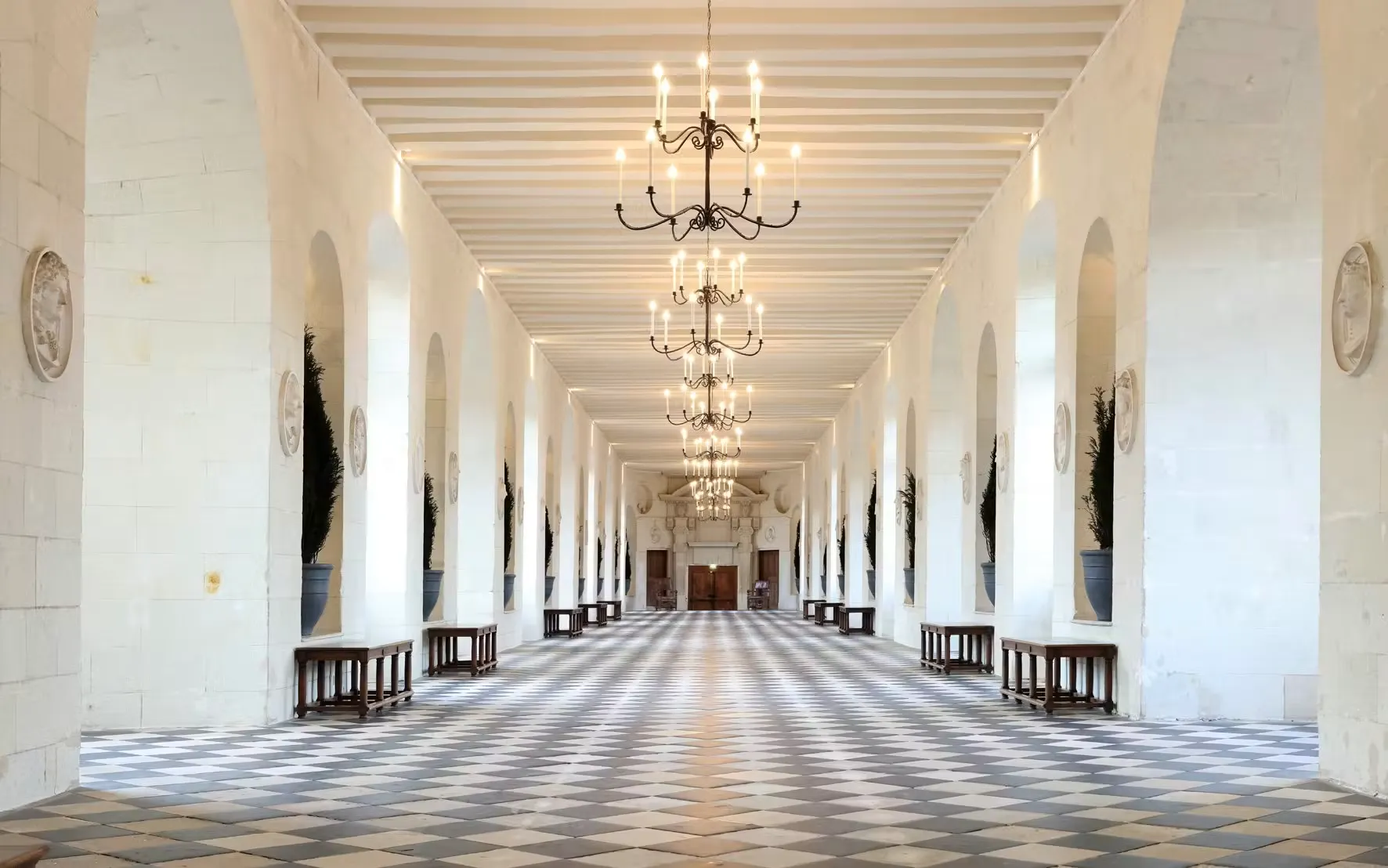 Renaissance gallery corridor inside Chateau de Chenonceau