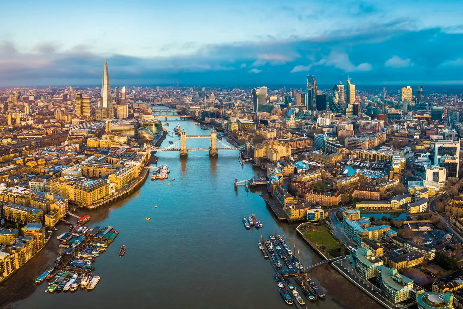 Aerial view of the Thames and landmarks