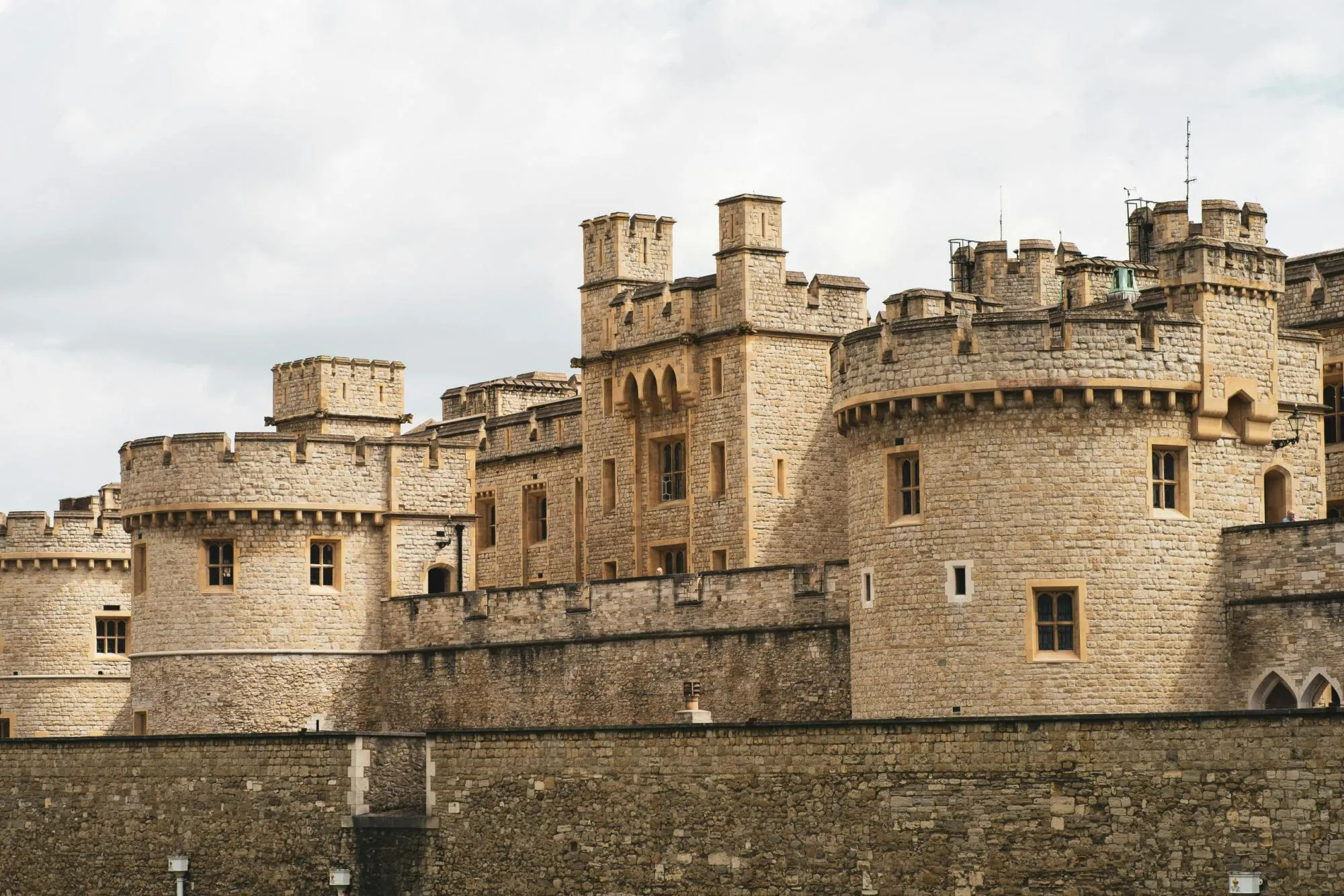 Medieval walls, towers and defensive walkway of the Tower