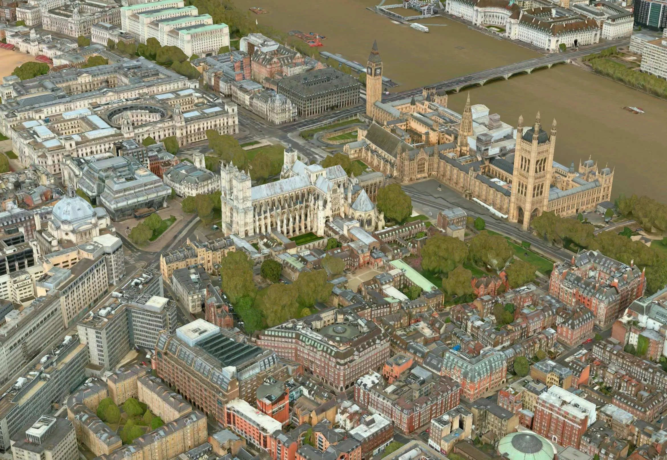Aerial view of Westminster Abbey and surroundings