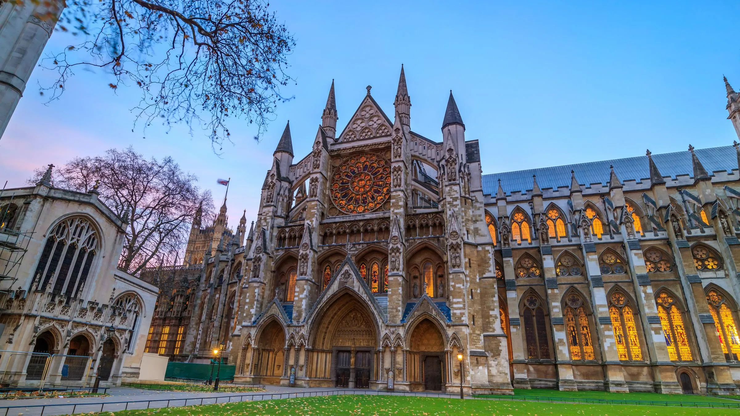 Westminster Abbey entrance at dawn