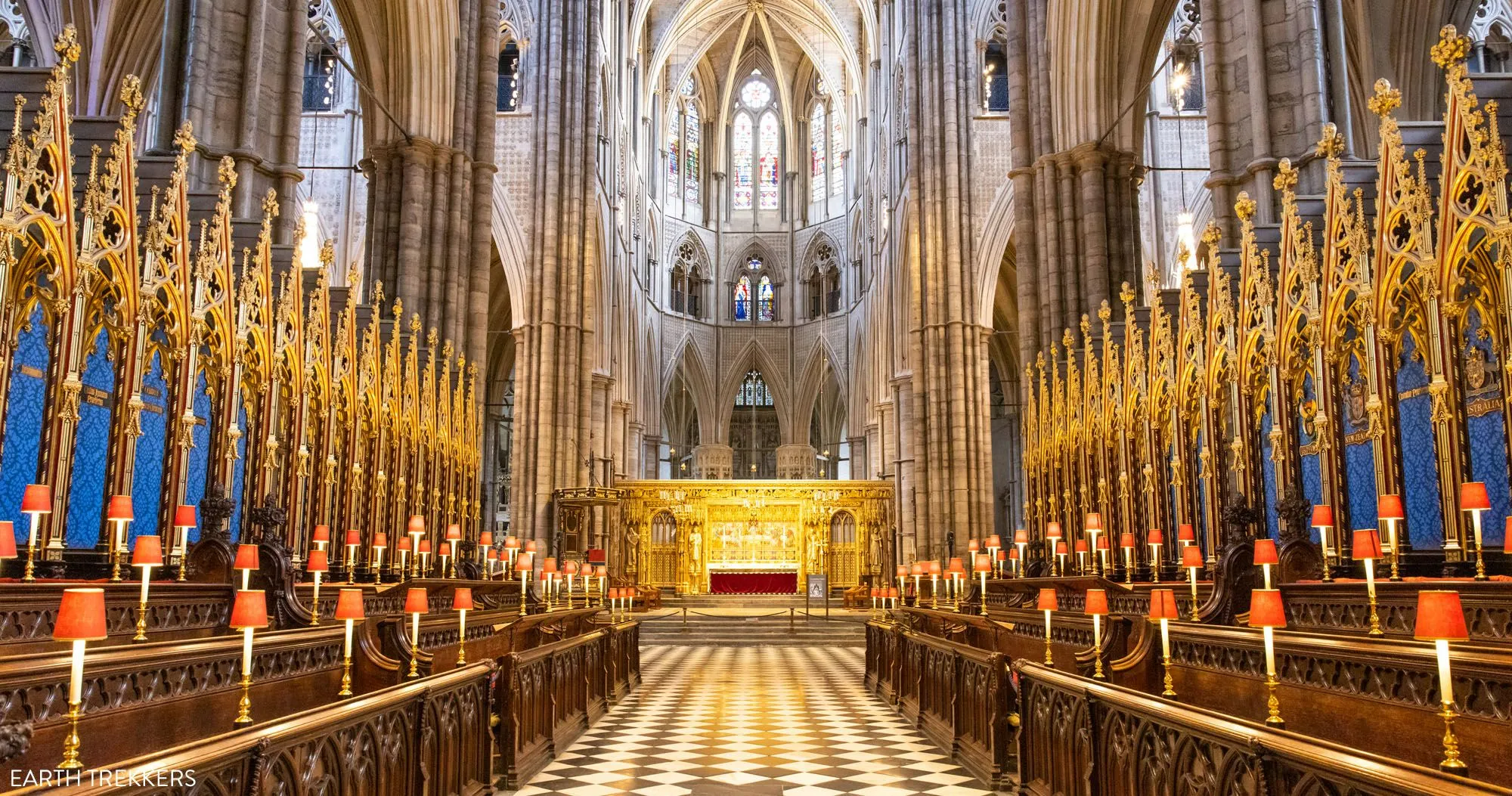 Interior stone monuments and memorials inside Westminster Abbey