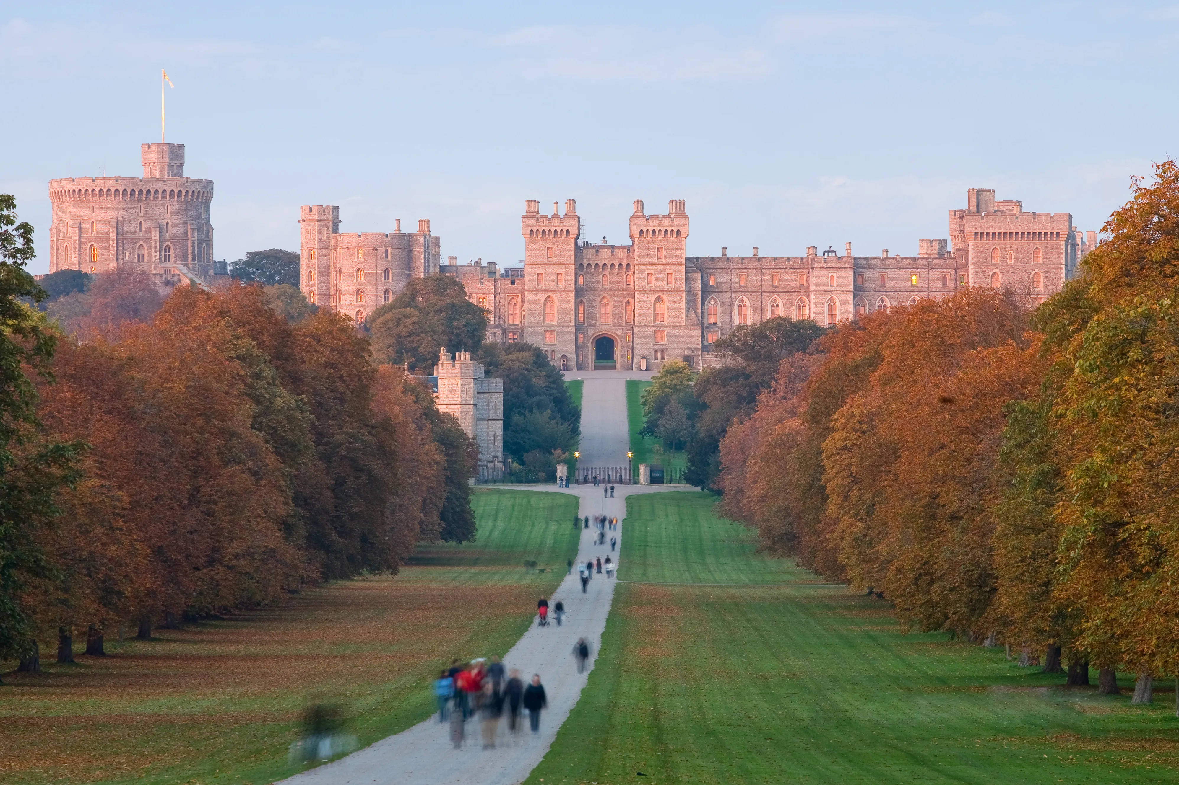 Long Walk view toward Windsor Castle at sunset