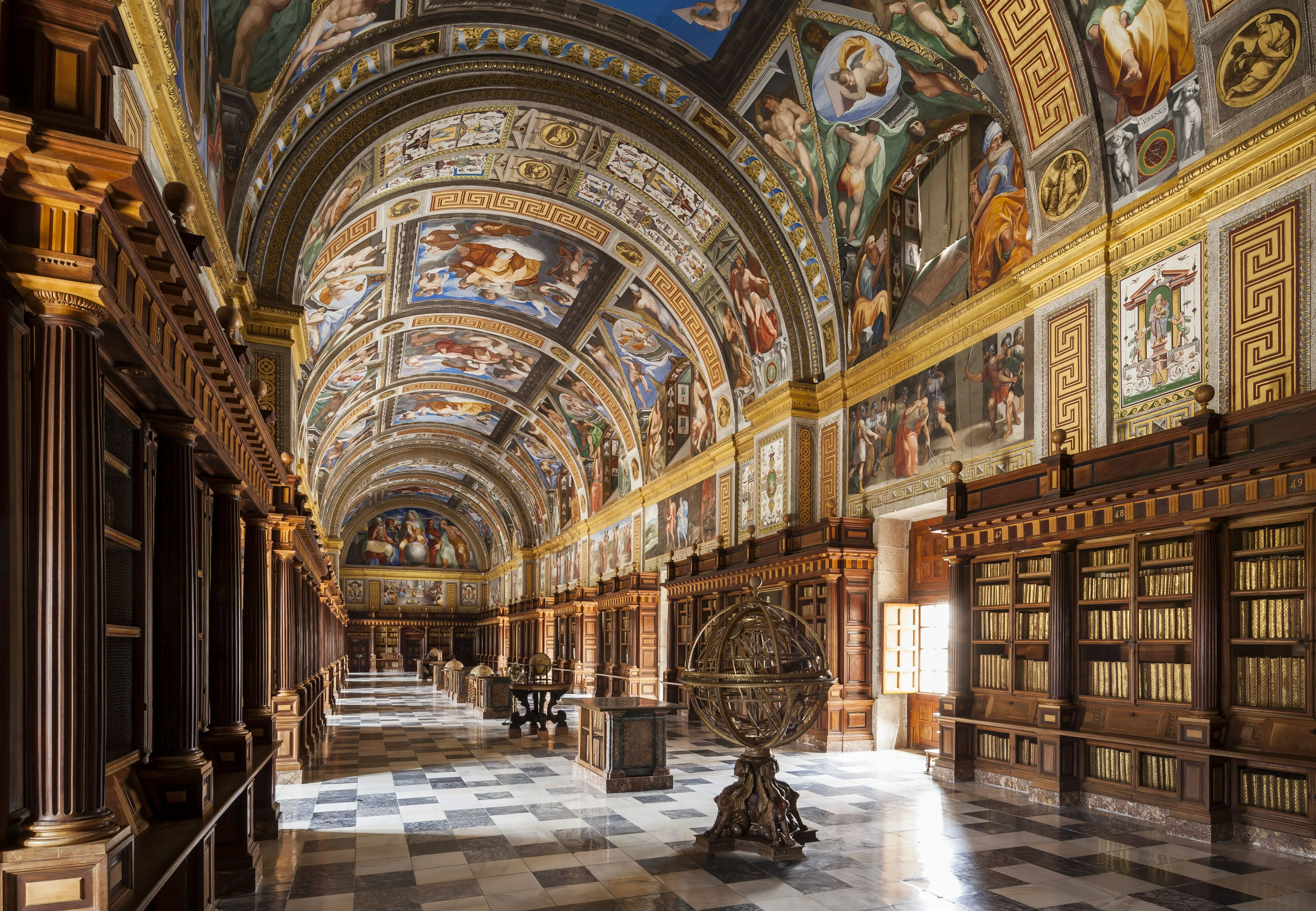 Royal Library of El Escorial with frescoed ceiling
