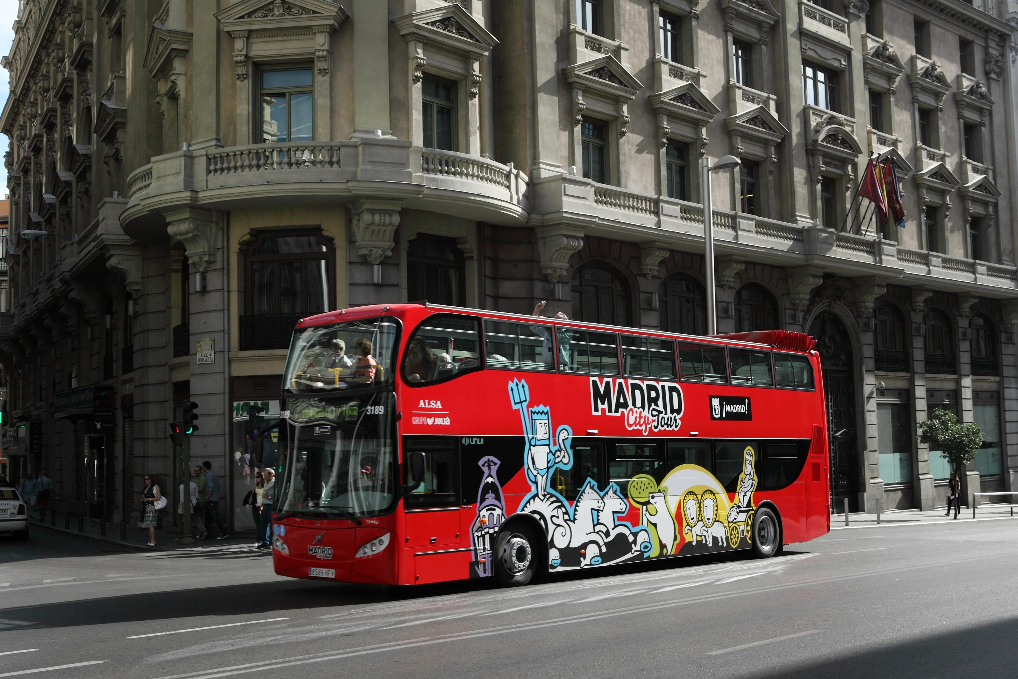 Double-decker bus tour in central Madrid