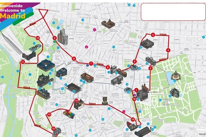 Detailed stop-level HOHO map for Madrid Madrid HOHO detailed map