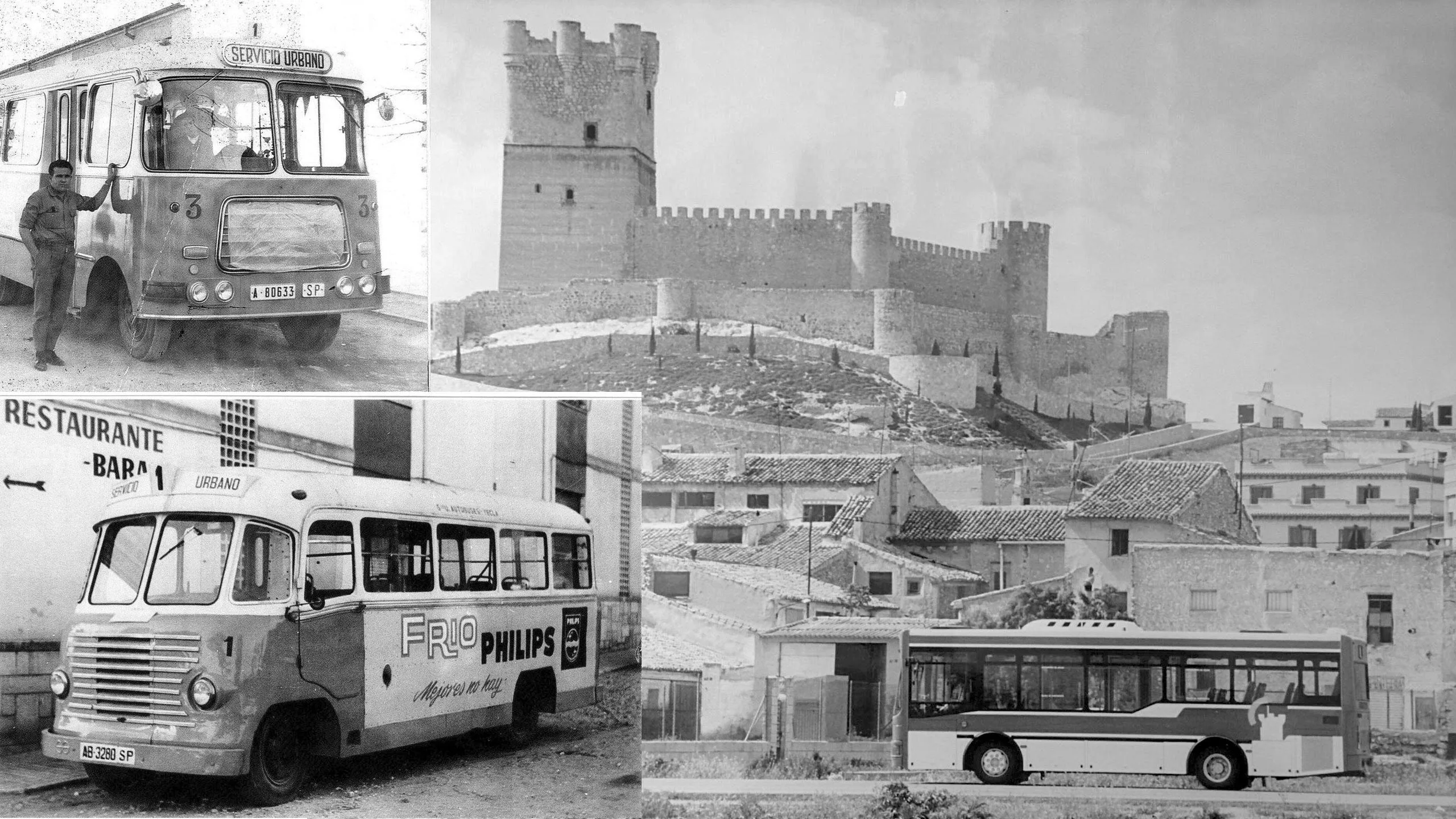 Historic Madrid sightseeing bus (black and white)