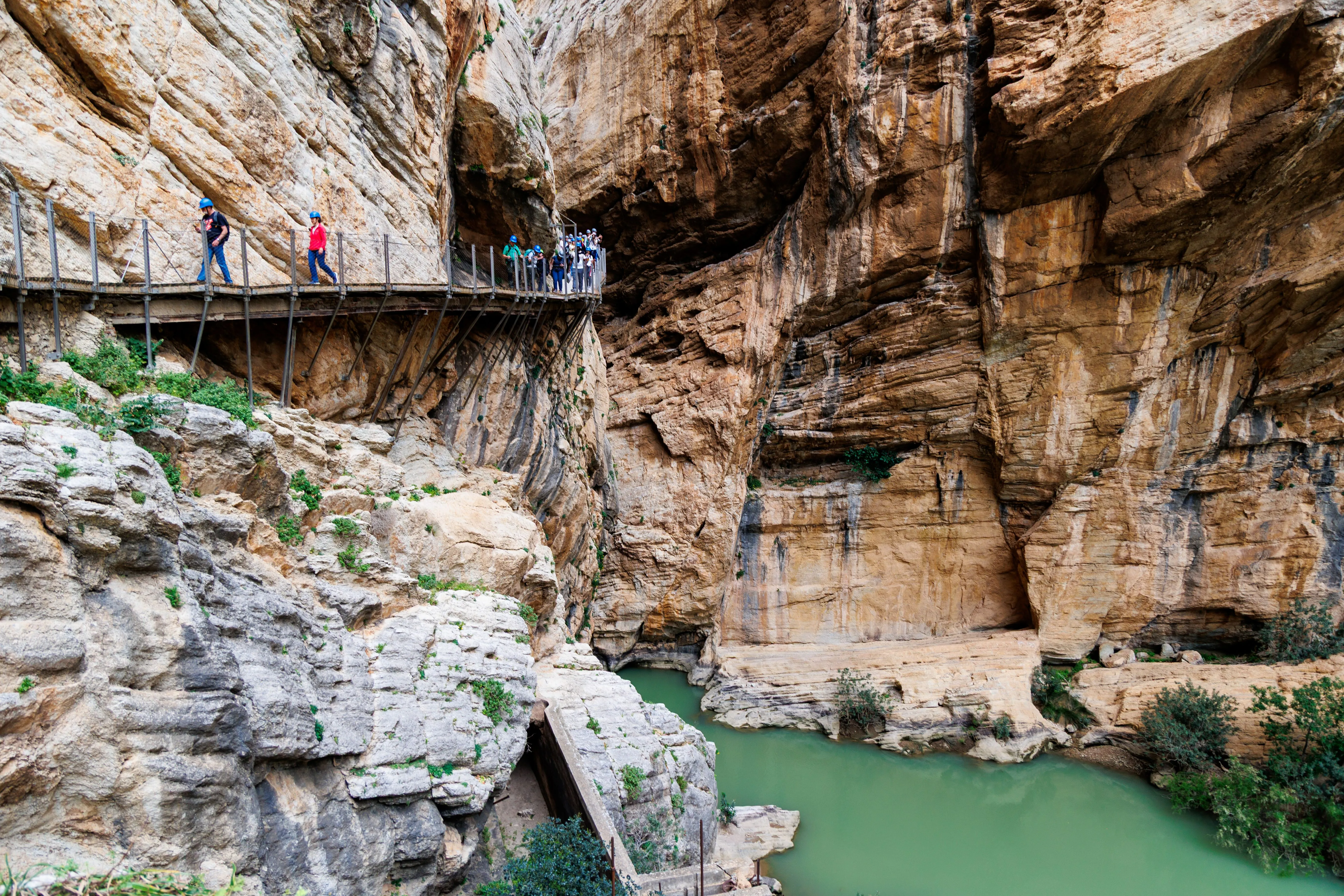 Suspended footbridge crossing the canyon at Caminito del Rey